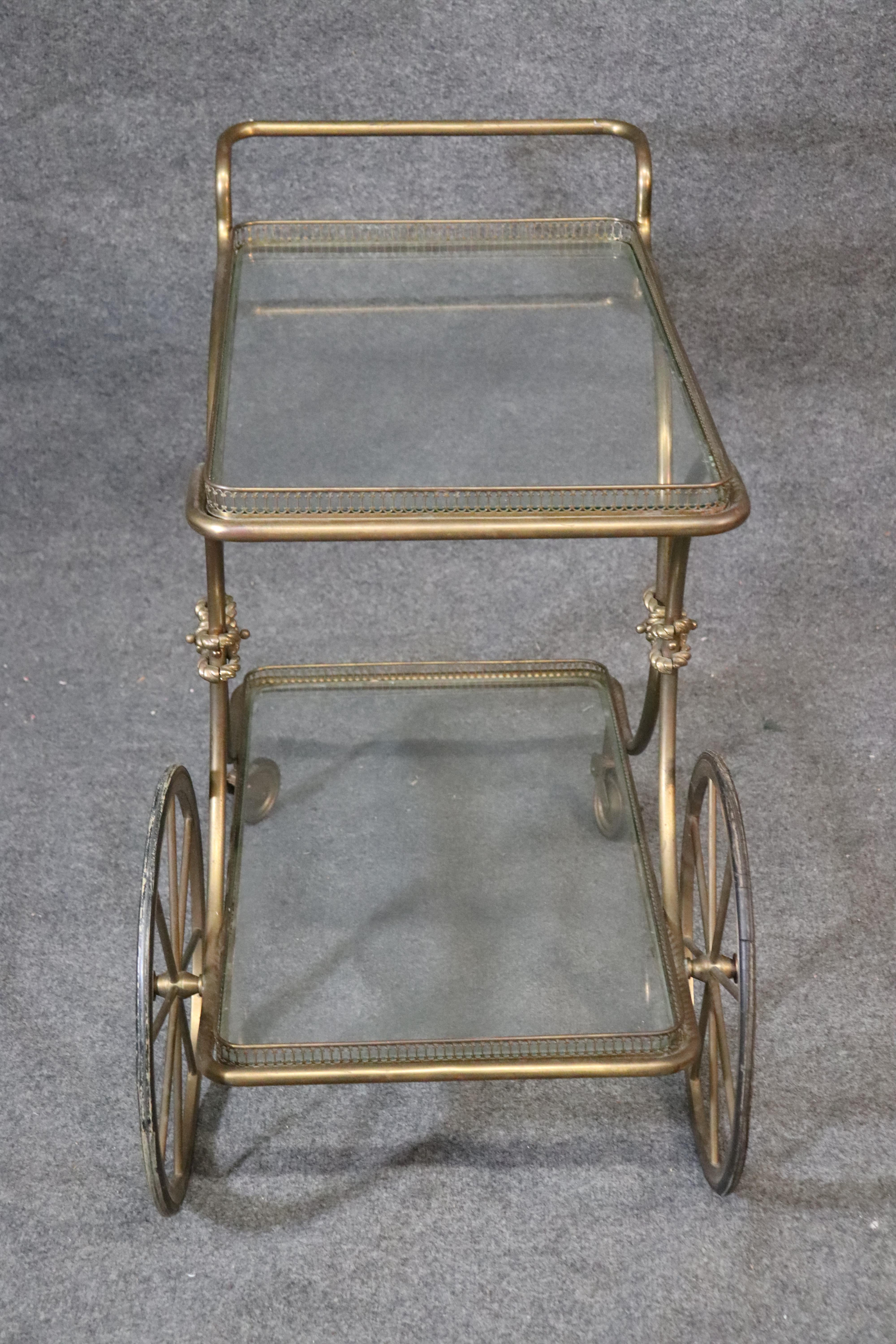 Hollywood Regency Gold Leaf Gilded Metal Italian Tea Trolley Liquor Cart 4