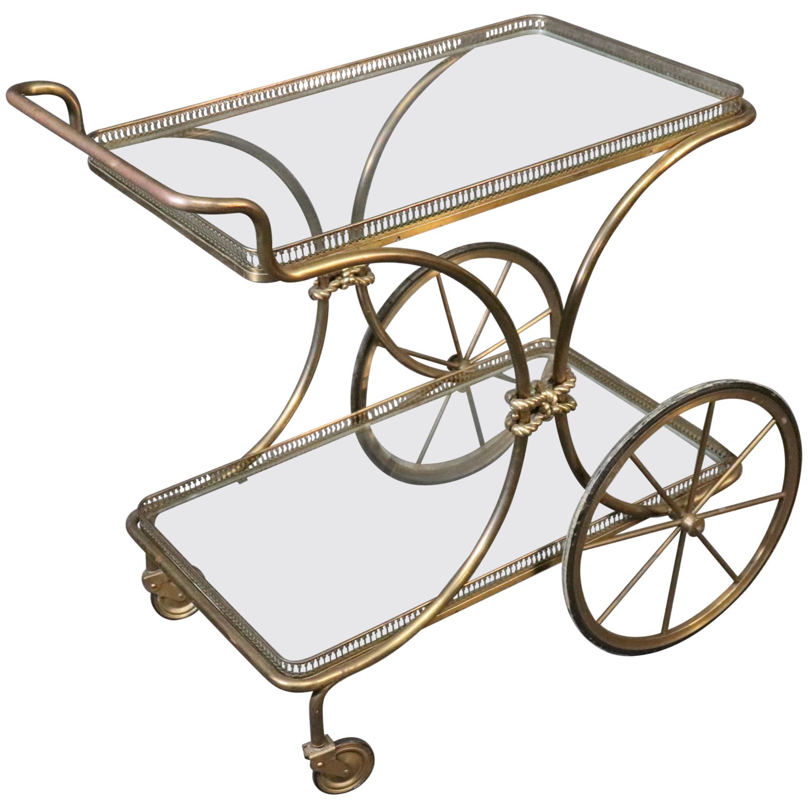 Hollywood Regency Gold Leaf Gilded Metal Italian Tea Trolley Liquor Cart