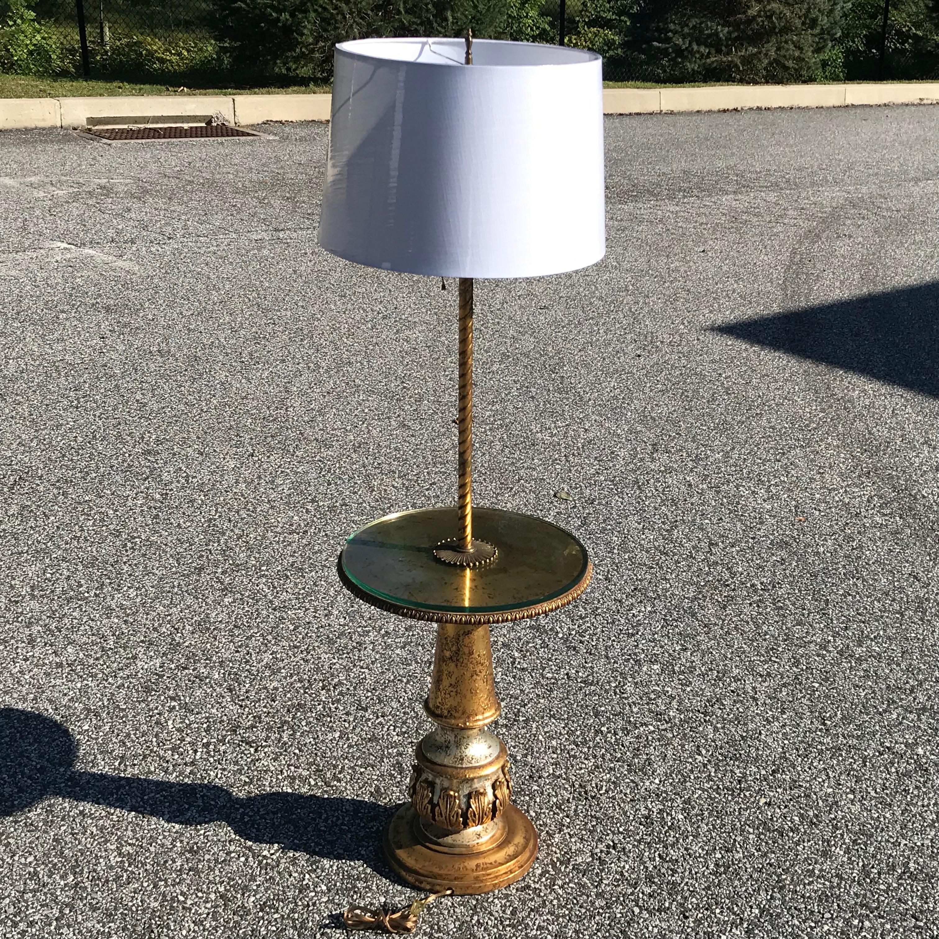American Hollywood Regency Gold Leaf Side Table Floor Lamp by Nardini Studios For Sale