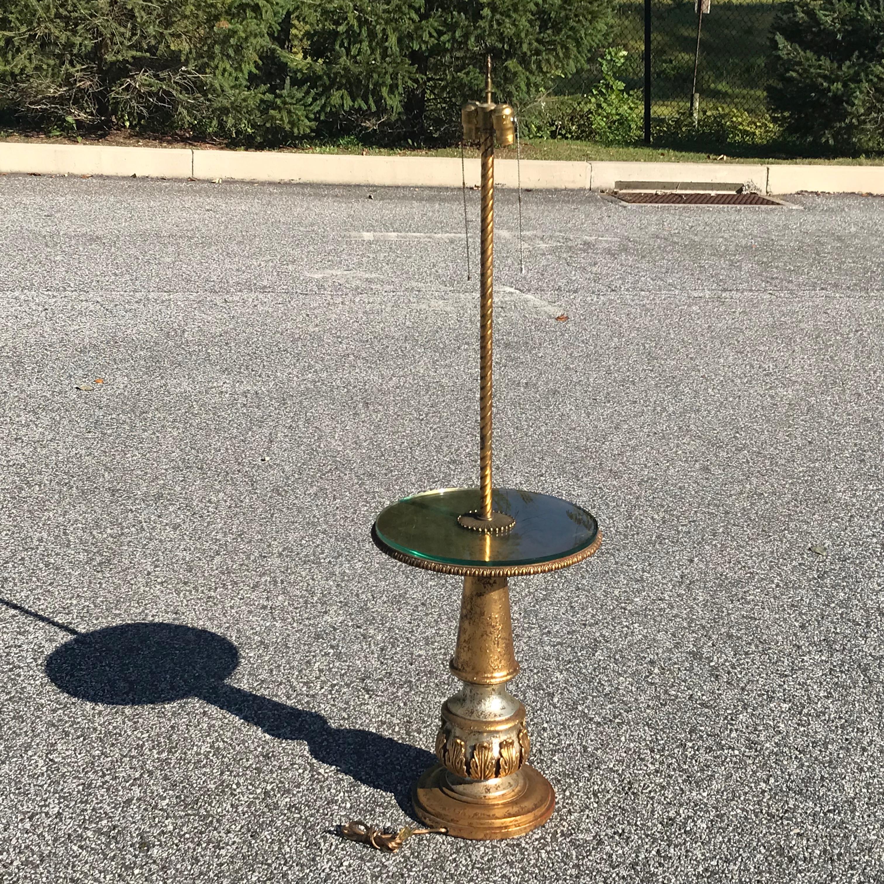 Hand-Crafted Hollywood Regency Gold Leaf Side Table Floor Lamp by Nardini Studios For Sale