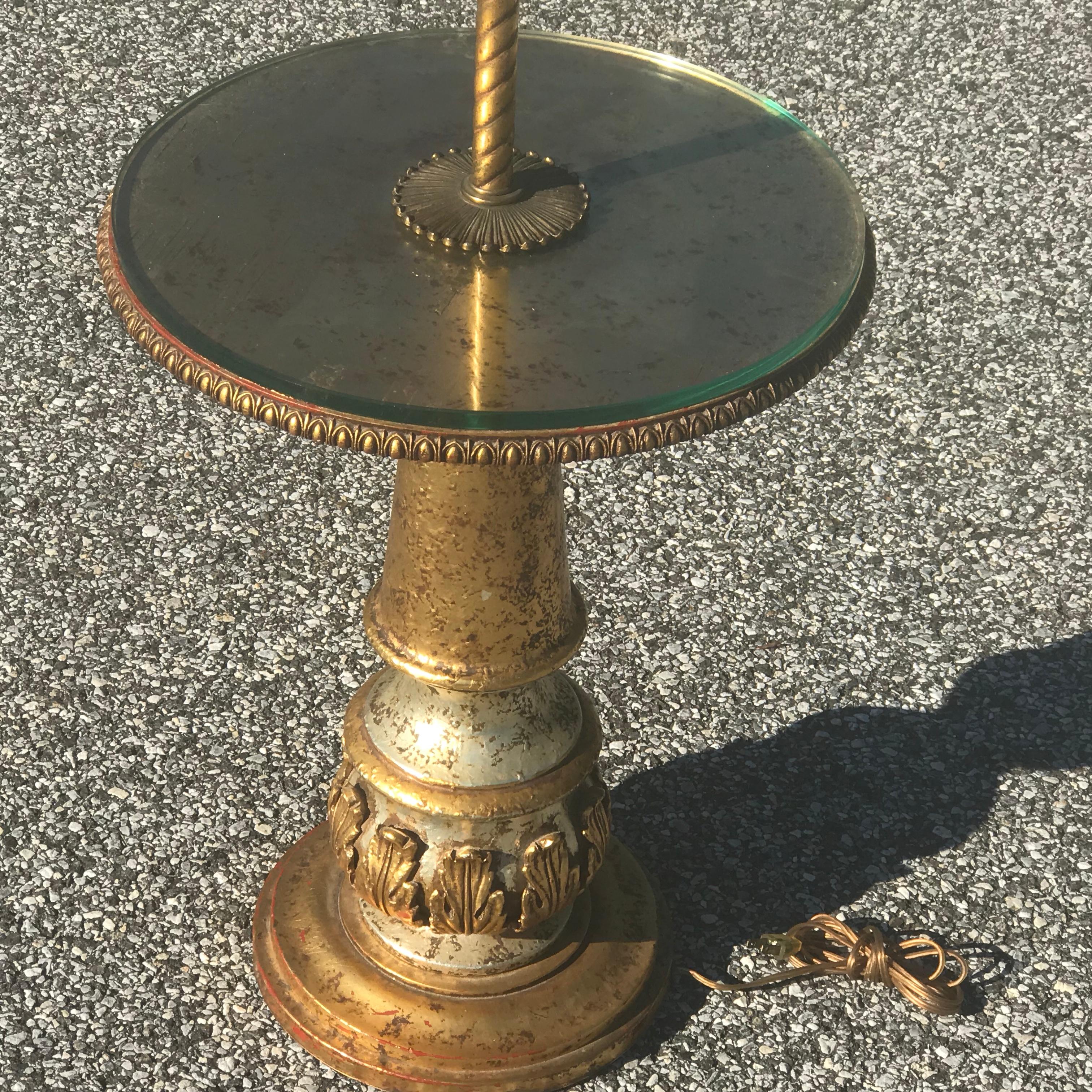 Hollywood Regency Gold Leaf Side Table Floor Lamp by Nardini Studios For Sale 1
