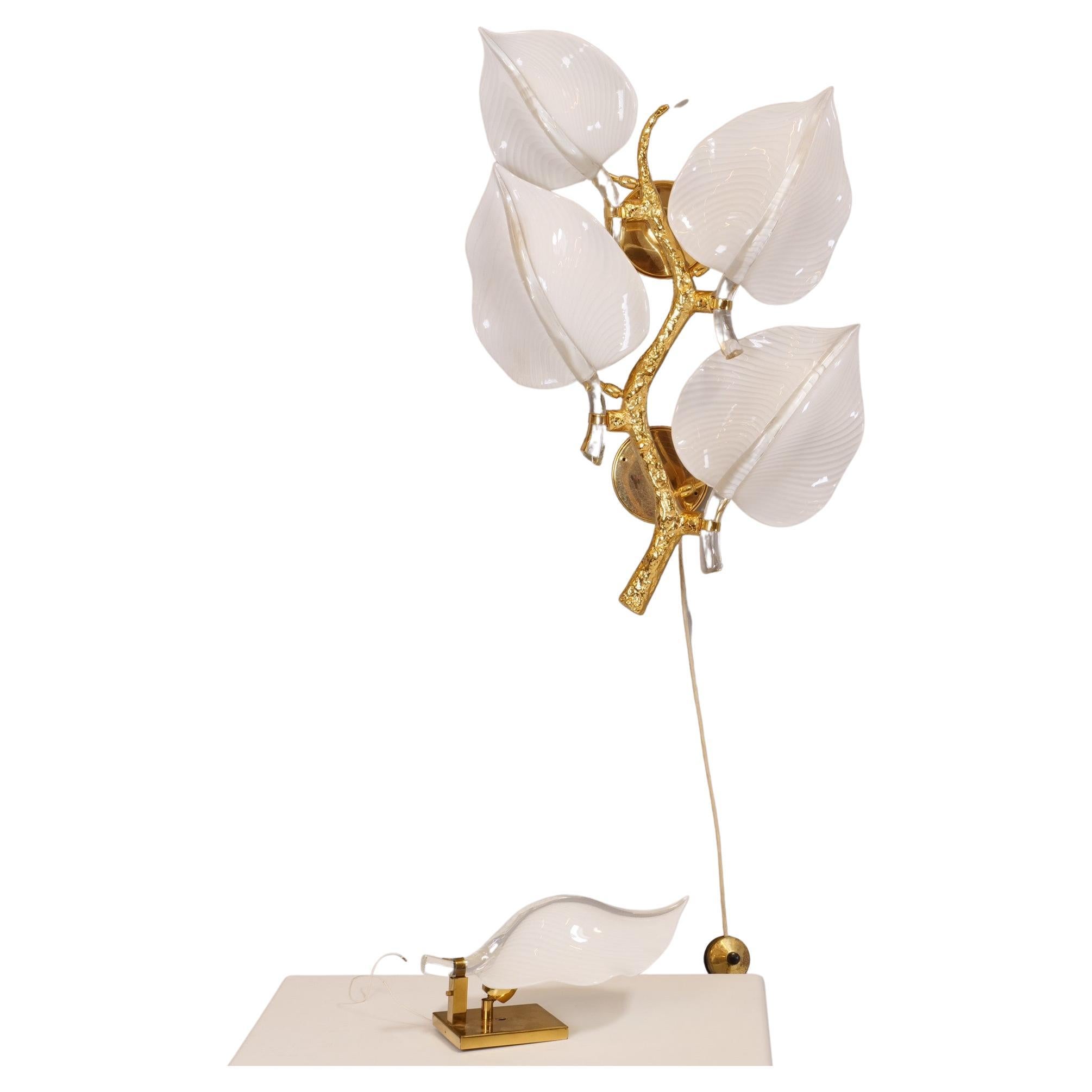 Mid Century Gold Plated Bronze Wall Sconces Leaves Lamp by Franco Luce