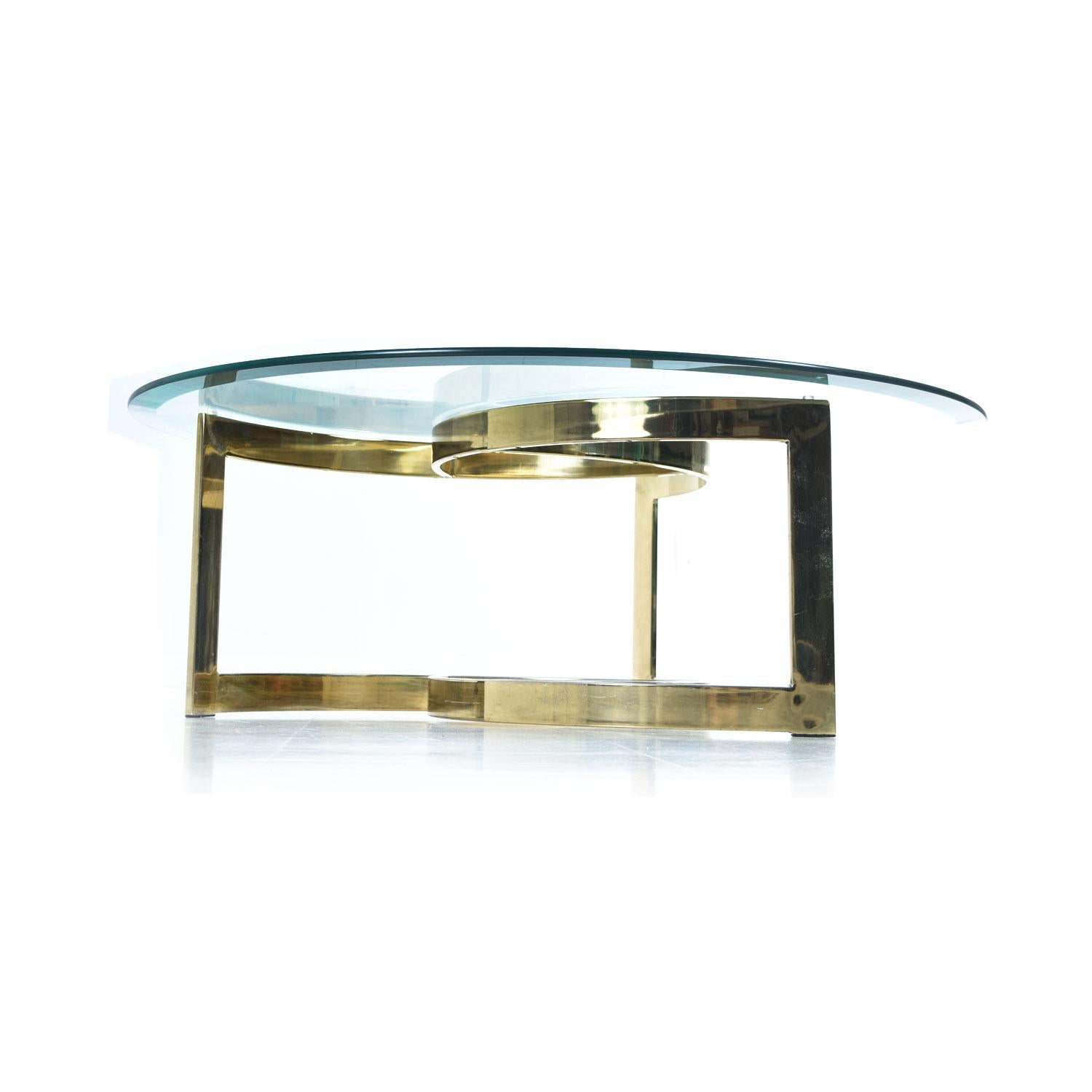 American Hollywood Regency Gold Spiral Coffee Table with Circular Glass Top on Brass Base