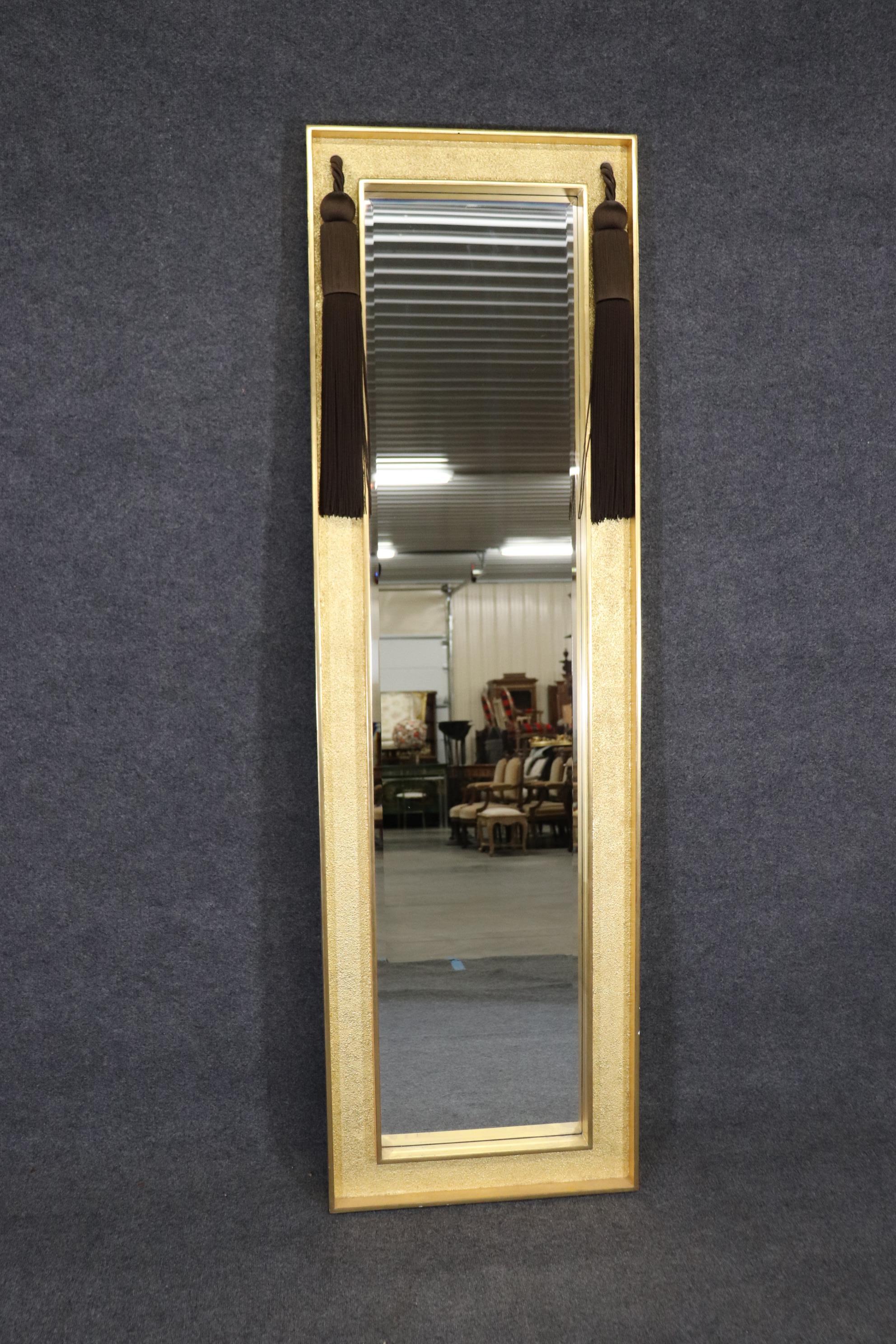 Unknown Hollywood Regency Gold Textured Beveled Full Length Wall Pier Mirror For Sale