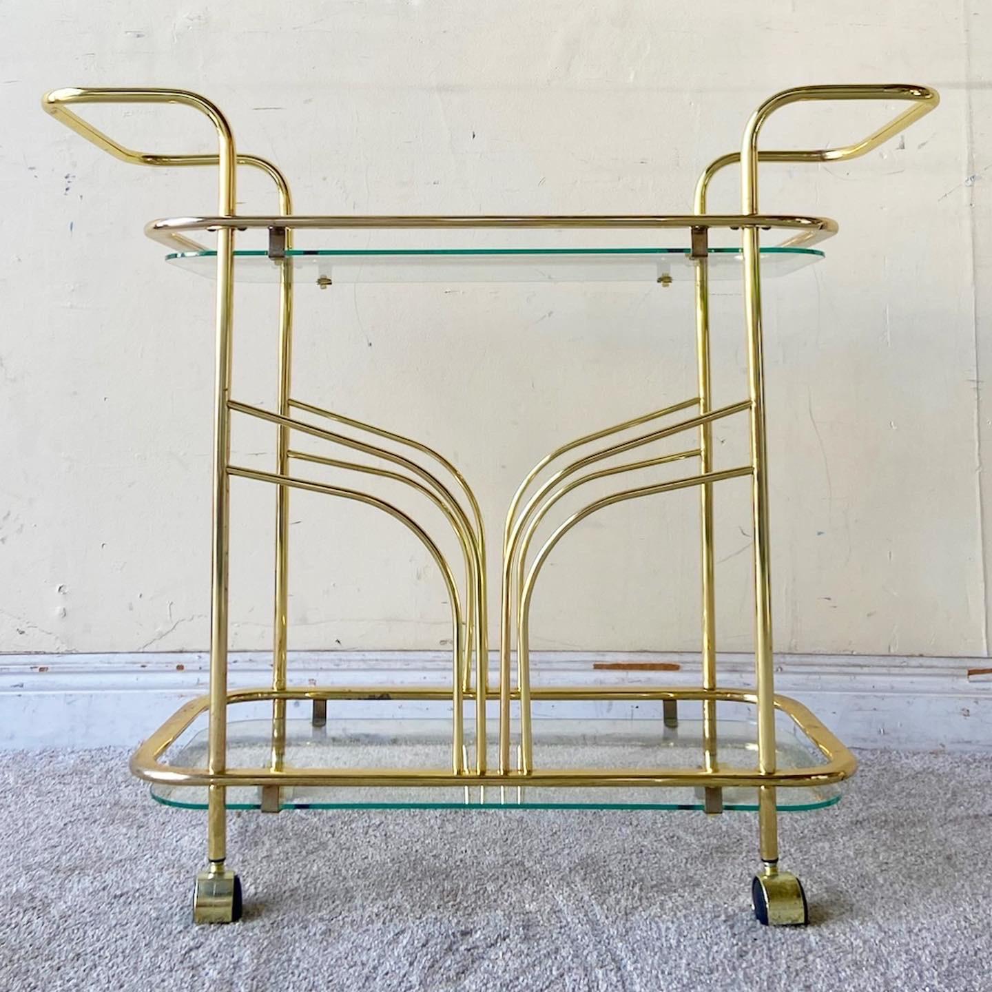 American Hollywood Regency Gold Two Tier Bar Cart For Sale