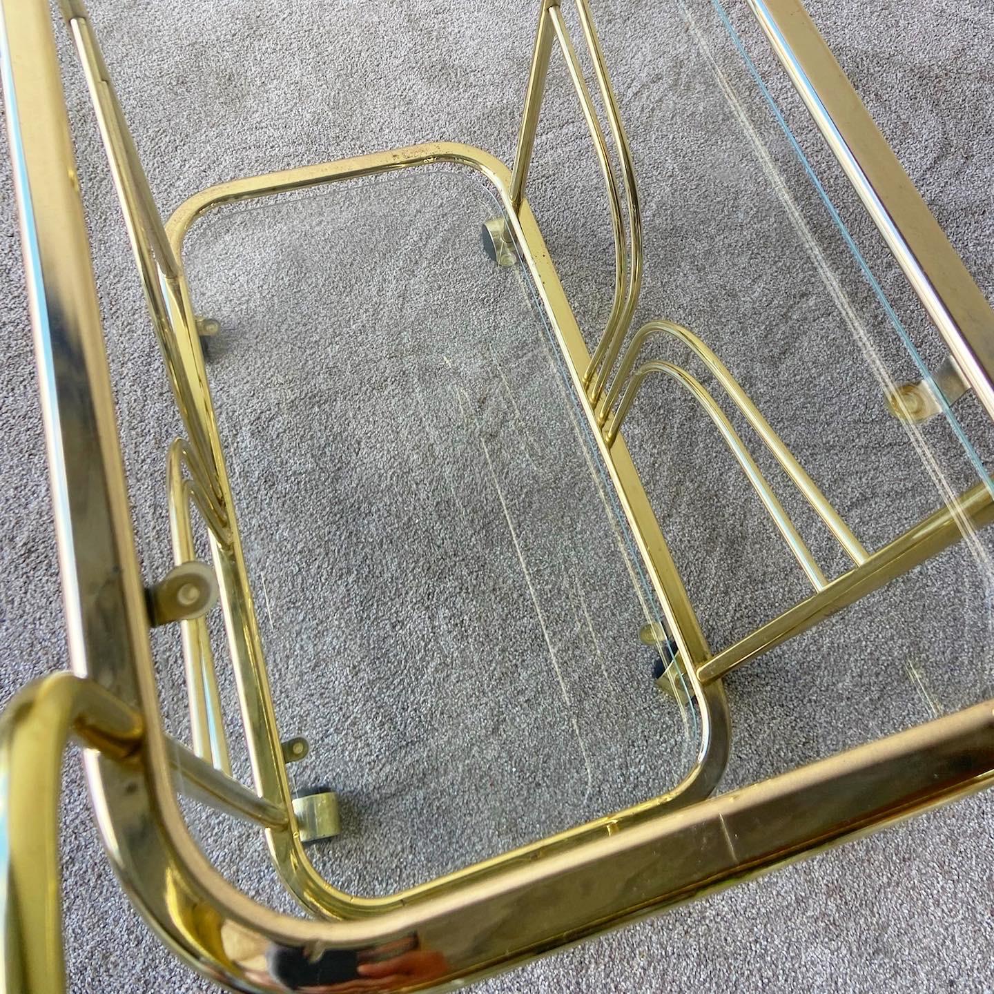 Hollywood Regency Gold Two Tier Bar Cart For Sale 2