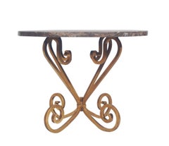 Hollywood Regency Gold Wrought Iron and Black Marble Side Table or End Table