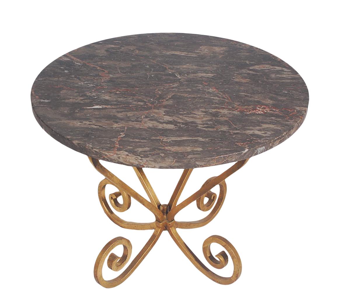 Italian Hollywood Regency Gold Wrought Iron and Black Marble Side Table or End Table For Sale