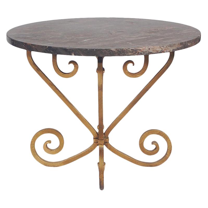 Hollywood Regency Gold Wrought Iron and Black Marble Side Table or End Table