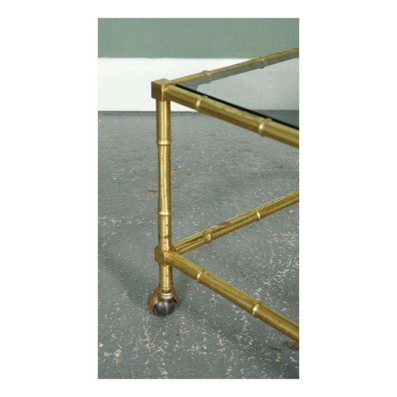Hollywood Regency Golden Bamboo Coffee Table & Side Tables on Castors For Sale 3