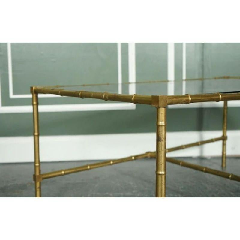 Hollywood Regency Golden Bamboo Coffee Table & Side Tables on Castors For Sale 4