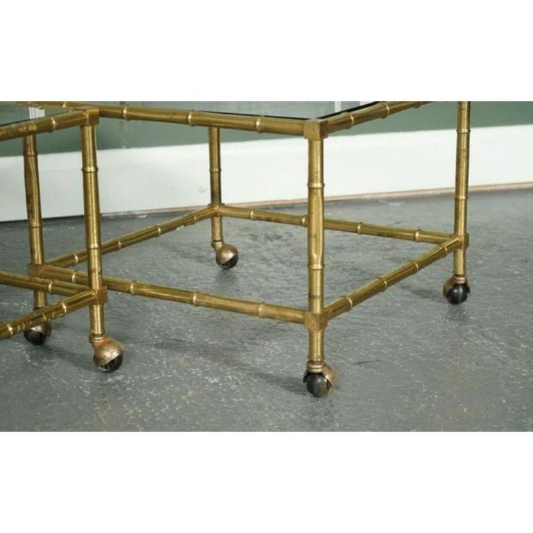 Hollywood Regency Golden Bamboo Coffee Table and Side Tables on Castors