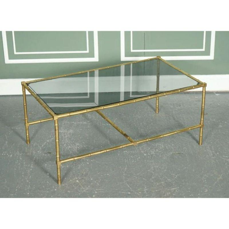 Hand-Crafted Hollywood Regency Golden Bamboo Coffee Table & Side Tables on Castors For Sale