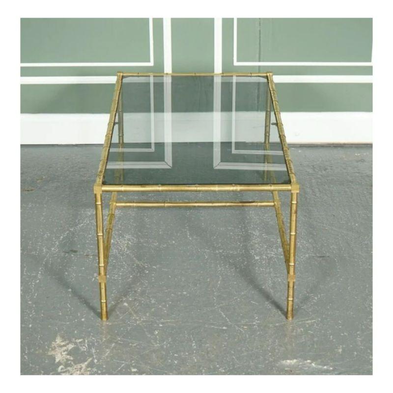 Hollywood Regency Golden Bamboo Coffee Table & Side Tables on Castors In Good Condition For Sale In Pulborough, GB