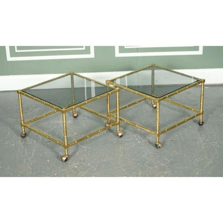 Hollywood Regency Golden Bamboo Coffee Table and Side Tables on Castors