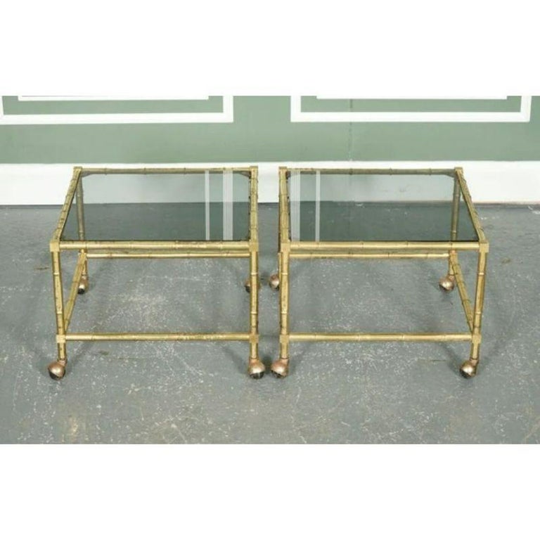 Hollywood Regency Golden Bamboo Coffee Table and Side Tables on Castors