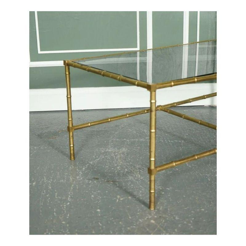 Hollywood Regency Golden Bamboo Coffee Table & Side Tables on Castors For Sale 1