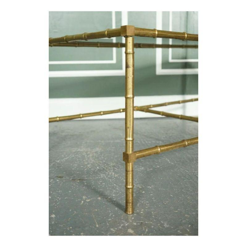 Hollywood Regency Golden Bamboo Coffee Table & Side Tables on Castors For Sale 2