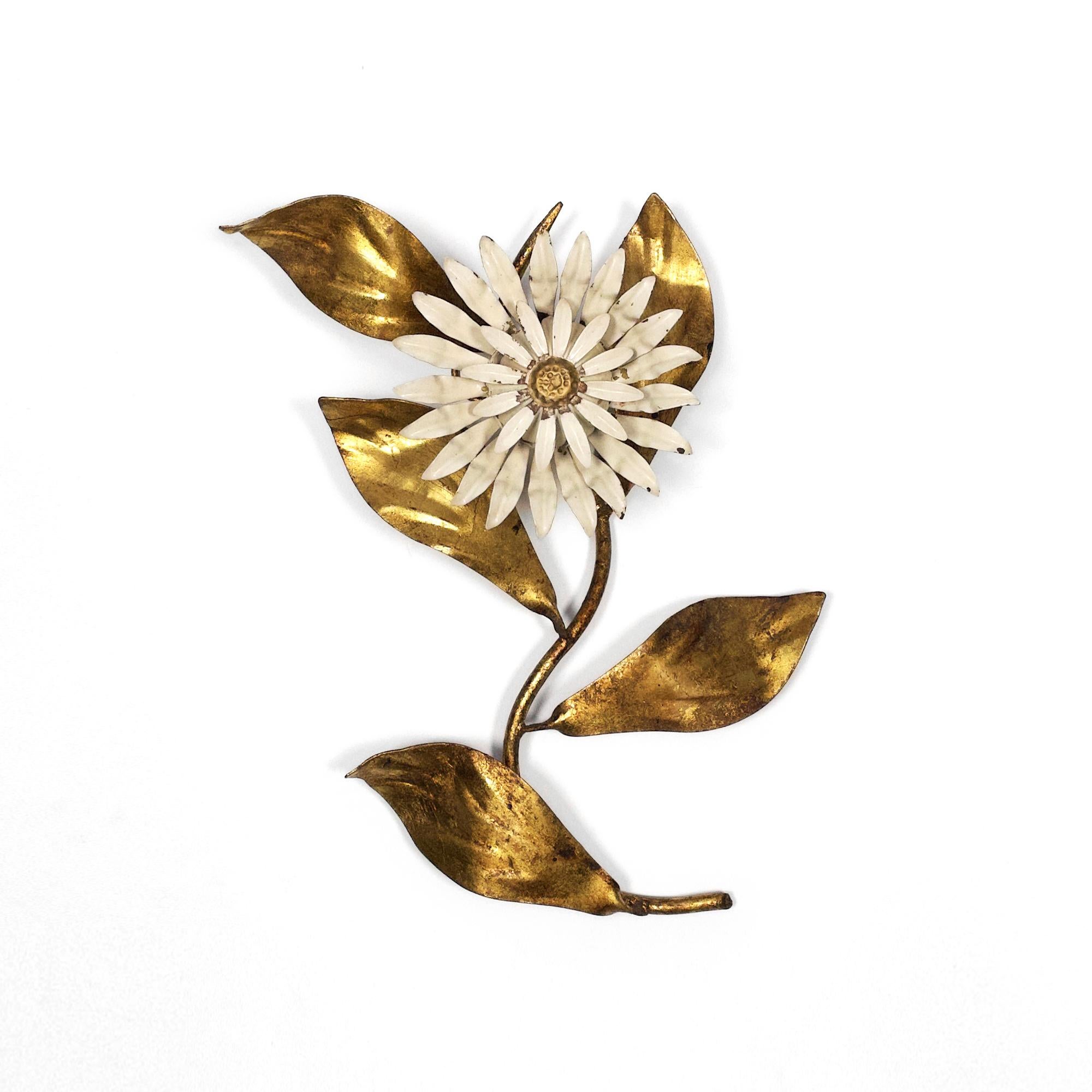 Italienische goldene florale Mid-Century 1970er Jahre Vintage Hollywood Regency-Wandleuchte mit Blumenmuster im Angebot 3