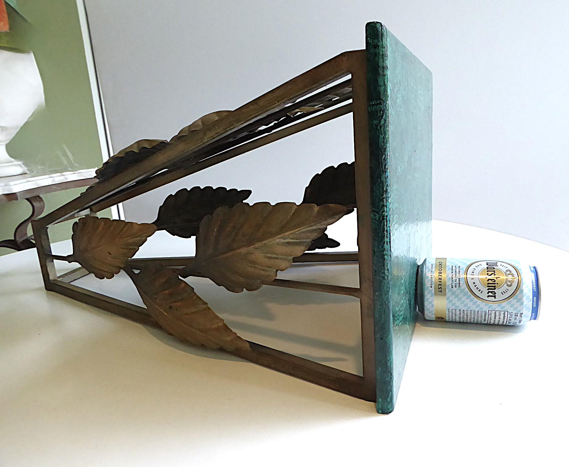 Hollywood Regency Golden Metal Wall Console Faux Malachite Wood Top 1970s For Sale 8