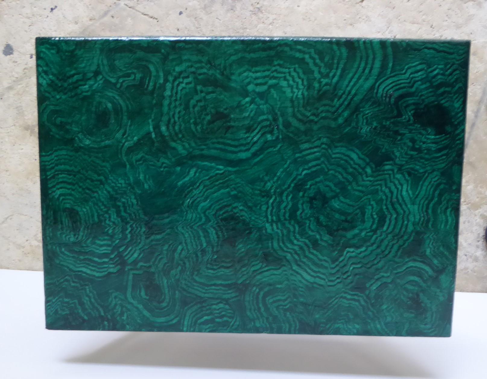 Late 20th Century Hollywood Regency Golden Metal Wall Console Faux Malachite Wood Top 1970s For Sale