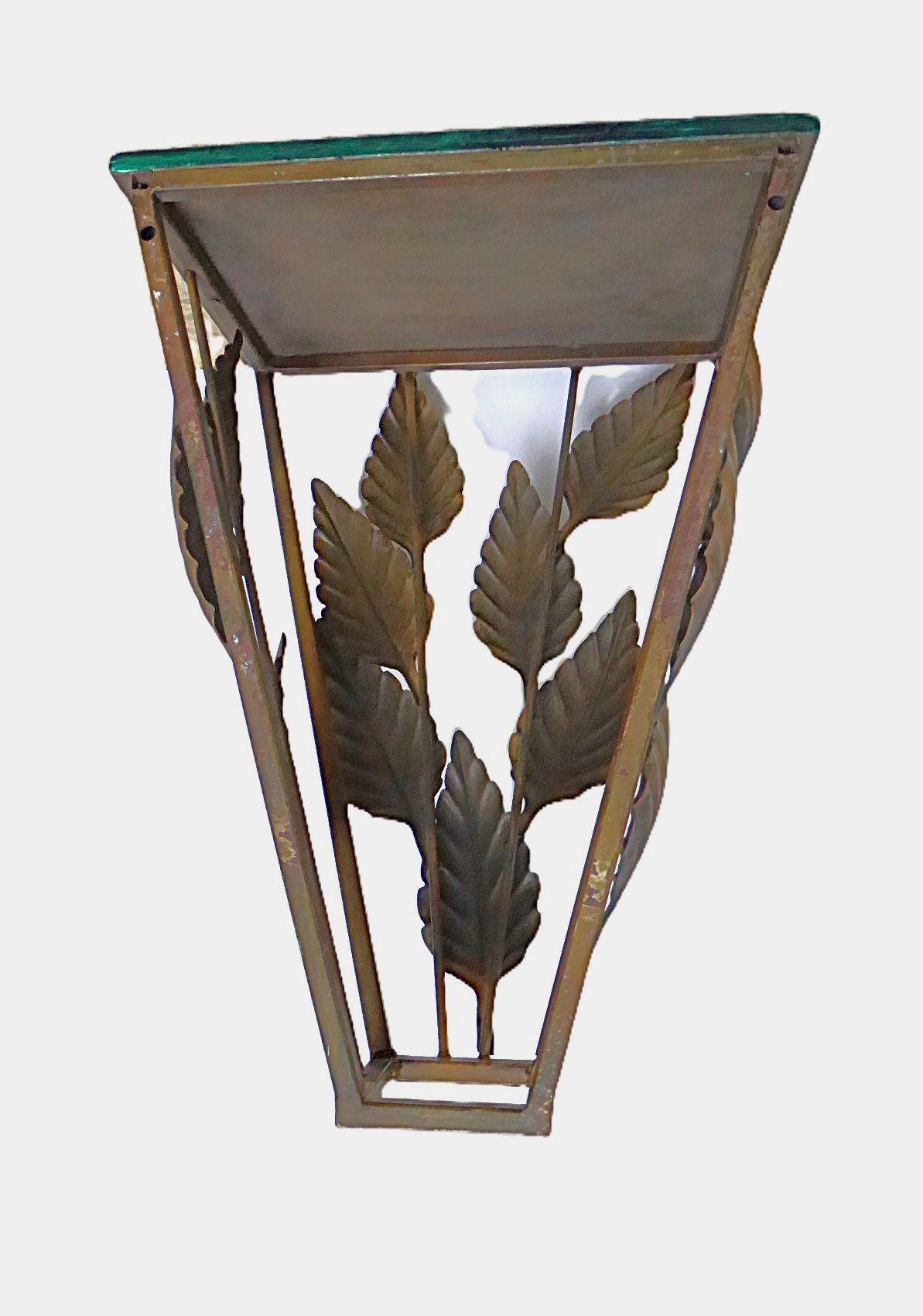 Hollywood Regency Golden Metal Wall Console Faux Malachite Wood Top 1970s For Sale 4