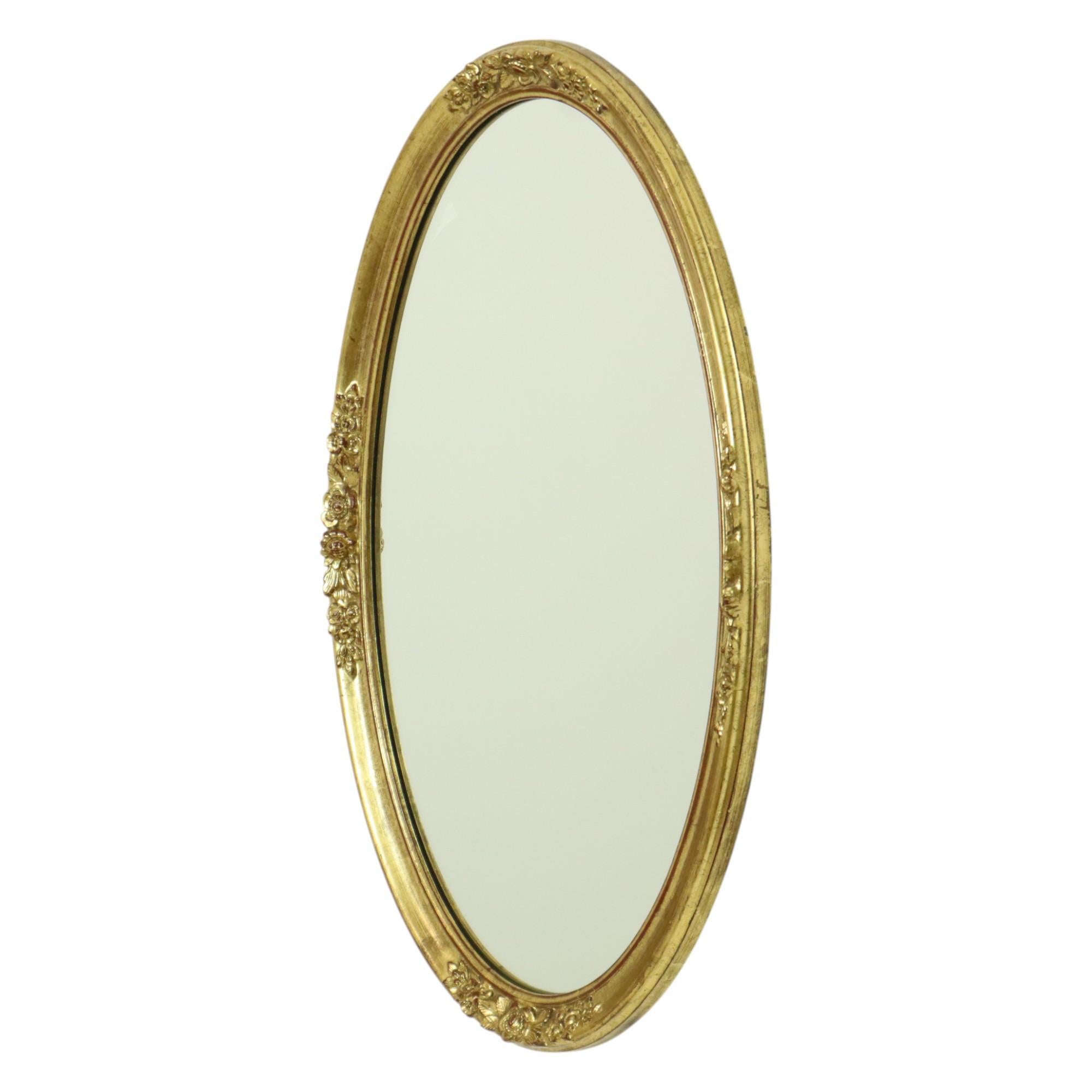 Hollywood Regency Specchio d'oro ovale Deknudt classico in vendita 4