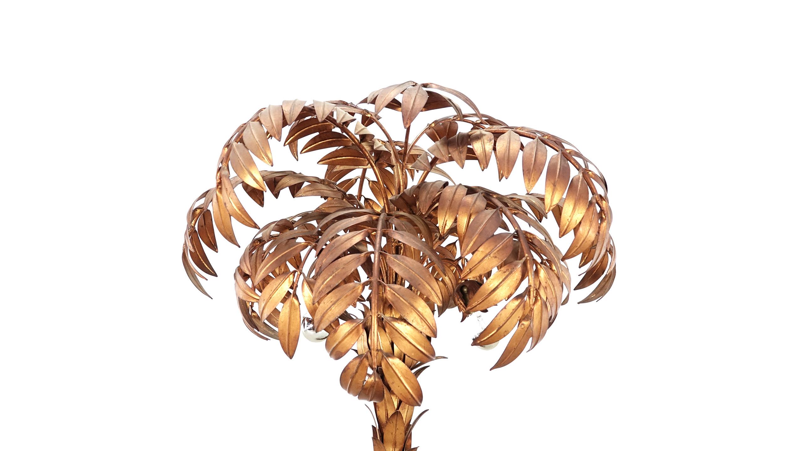 Austrian Hollywood Regency Golden Palm Tree Floor Lamp Design Hans Kögl, 1970