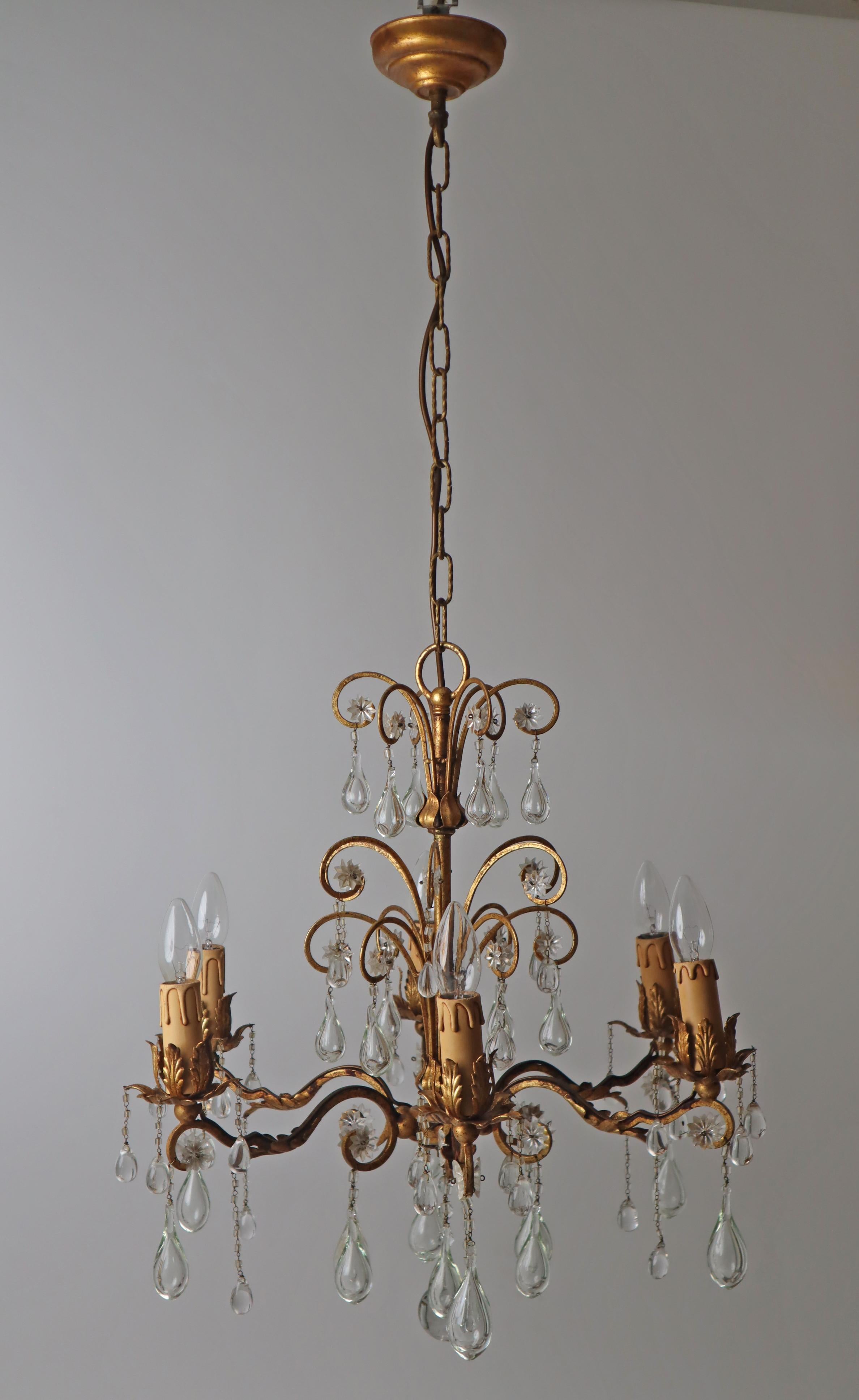 Hollywood Regency Golden Stars and Water Drops Chandelier, Italy 1930s For Sale 3