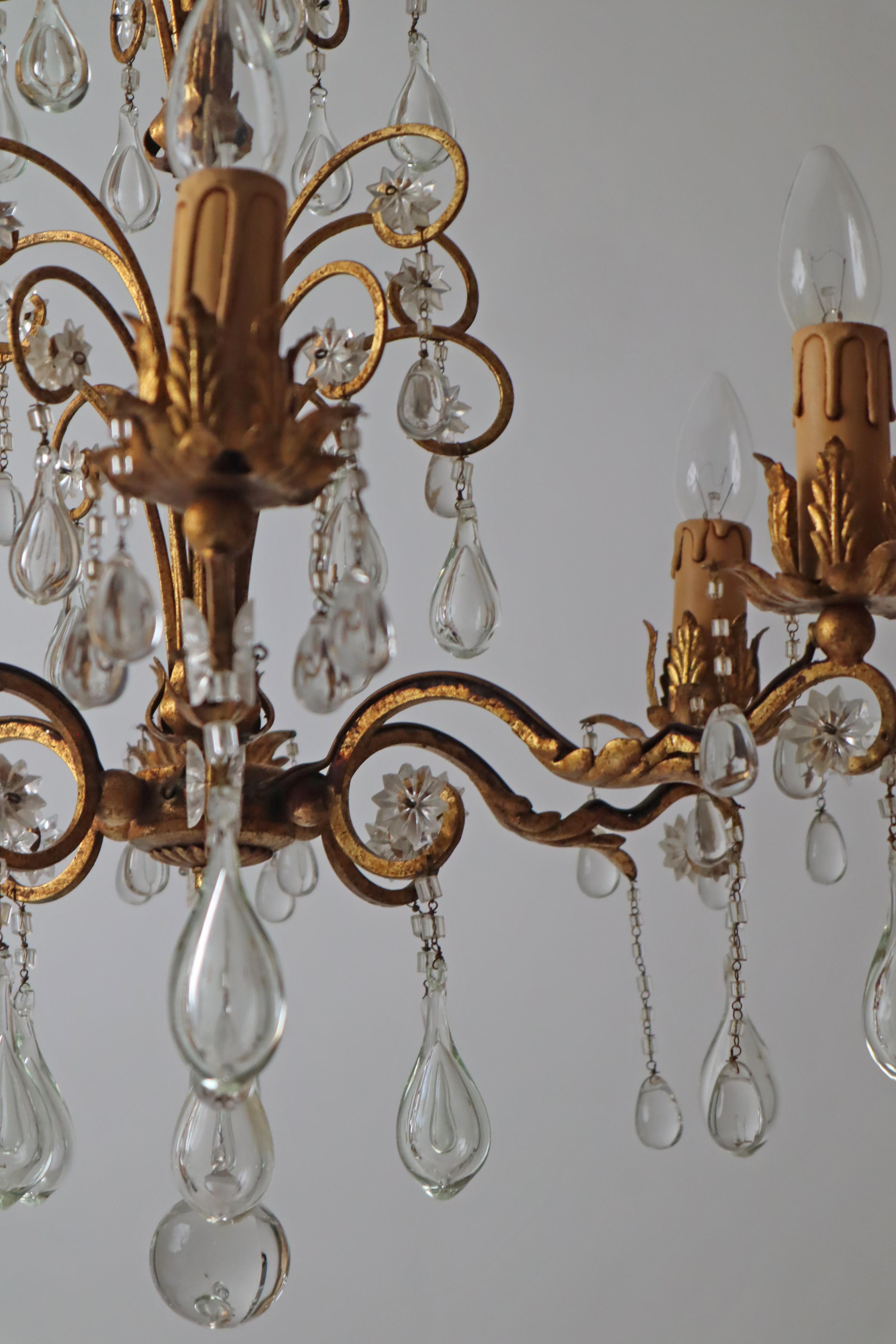 Hollywood Regency Golden Stars and Water Drops Chandelier, Italy 1930s For Sale 5