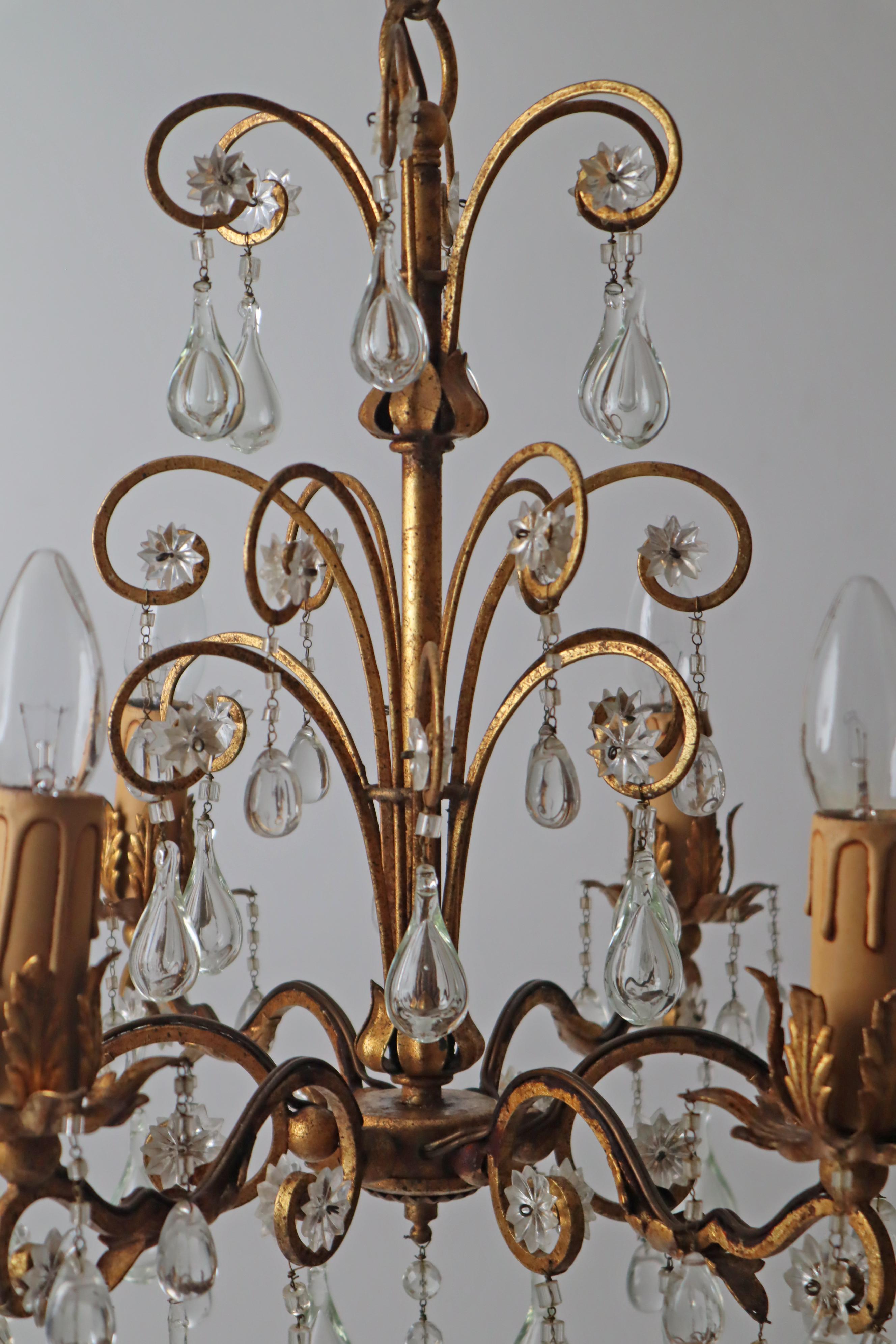 Hollywood Regency Golden Stars and Water Drops Chandelier, Italy 1930s For Sale 6