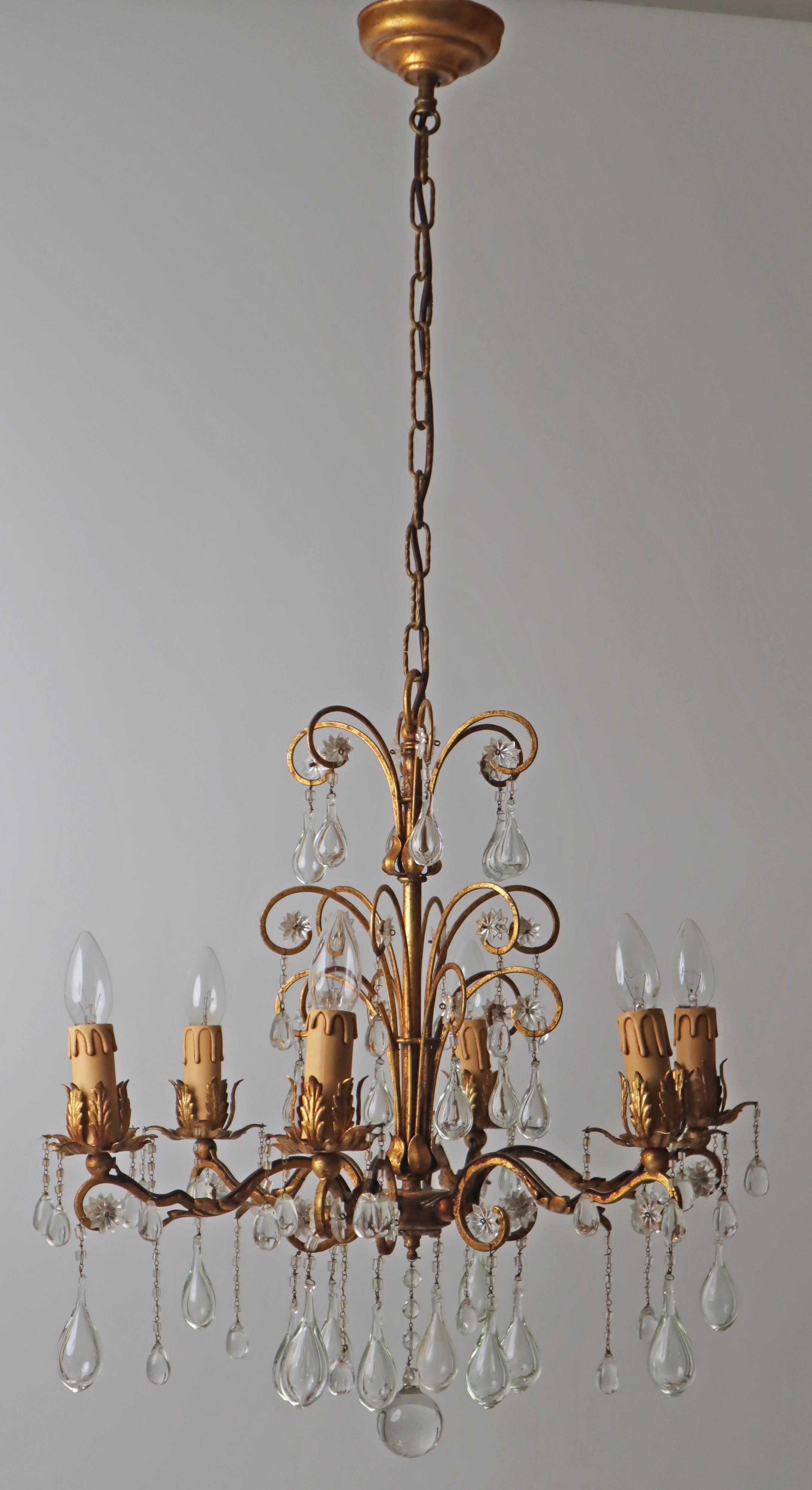 Hollywood Regency Golden Stars and Water Drops Chandelier, Italy 1930s For Sale 7