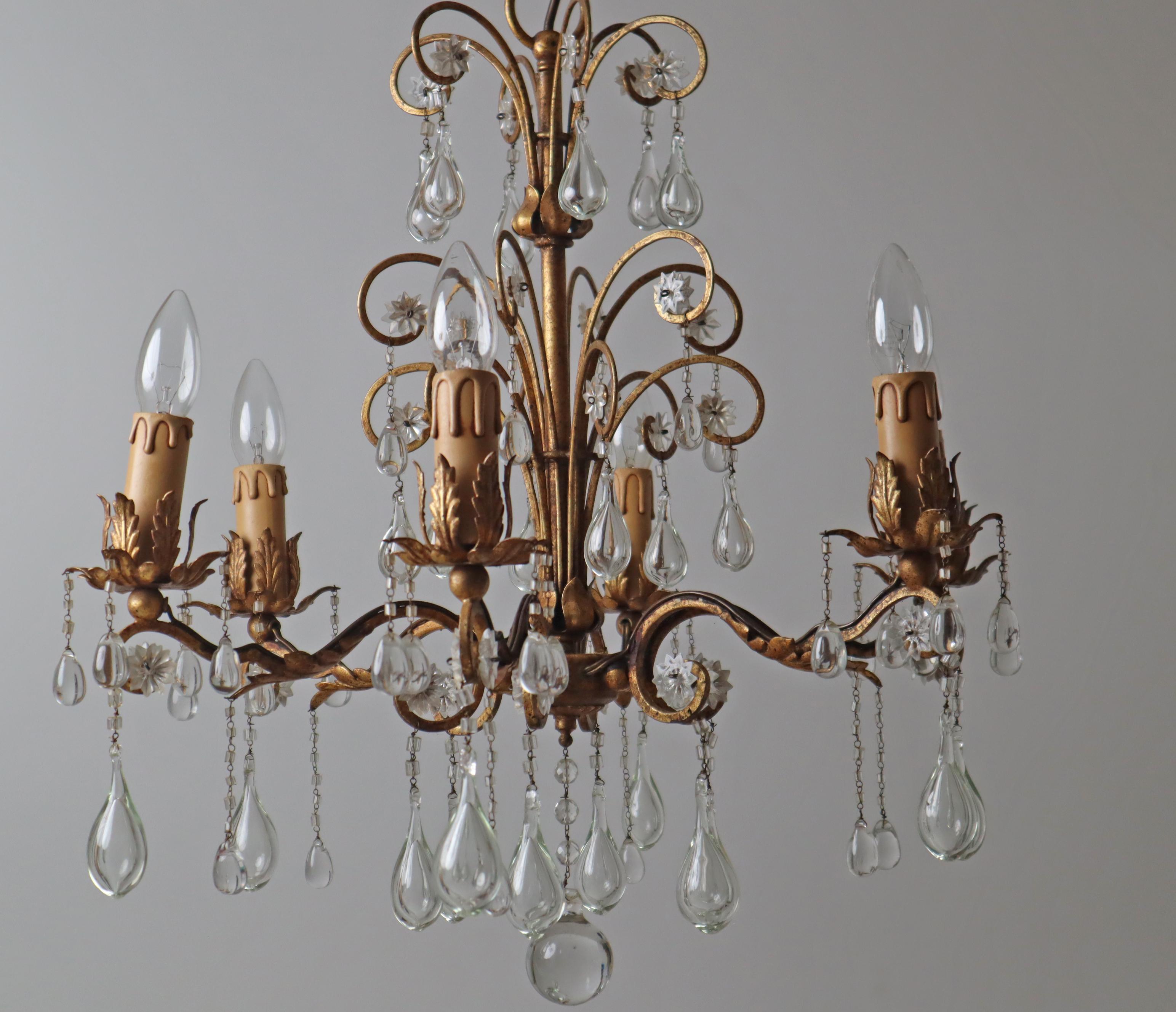 Hollywood Regency Golden Stars and Water Drops Chandelier, Italy 1930s For Sale 8