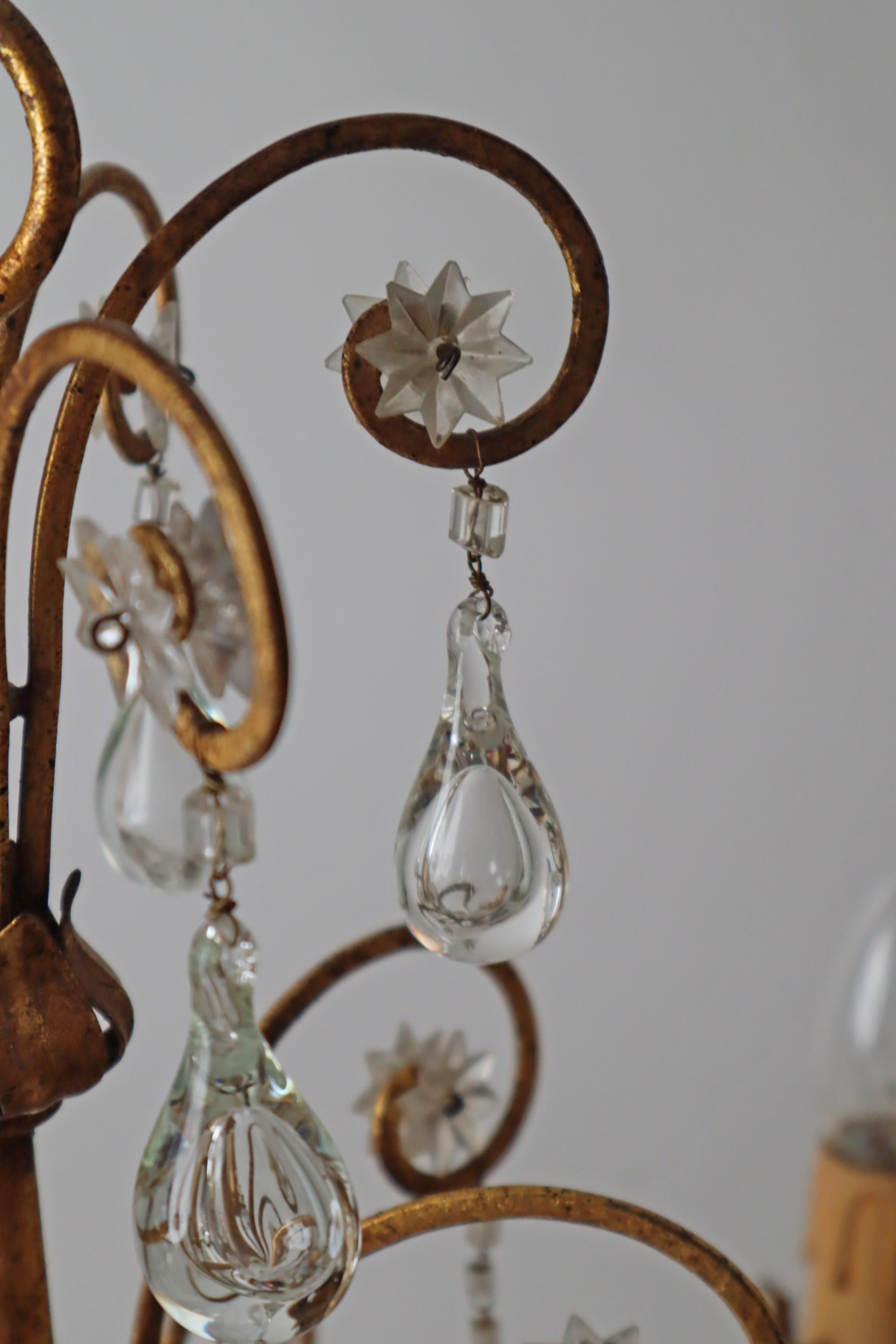 Hollywood Regency Golden Stars and Water Drops Chandelier, Italy 1930s For Sale 9