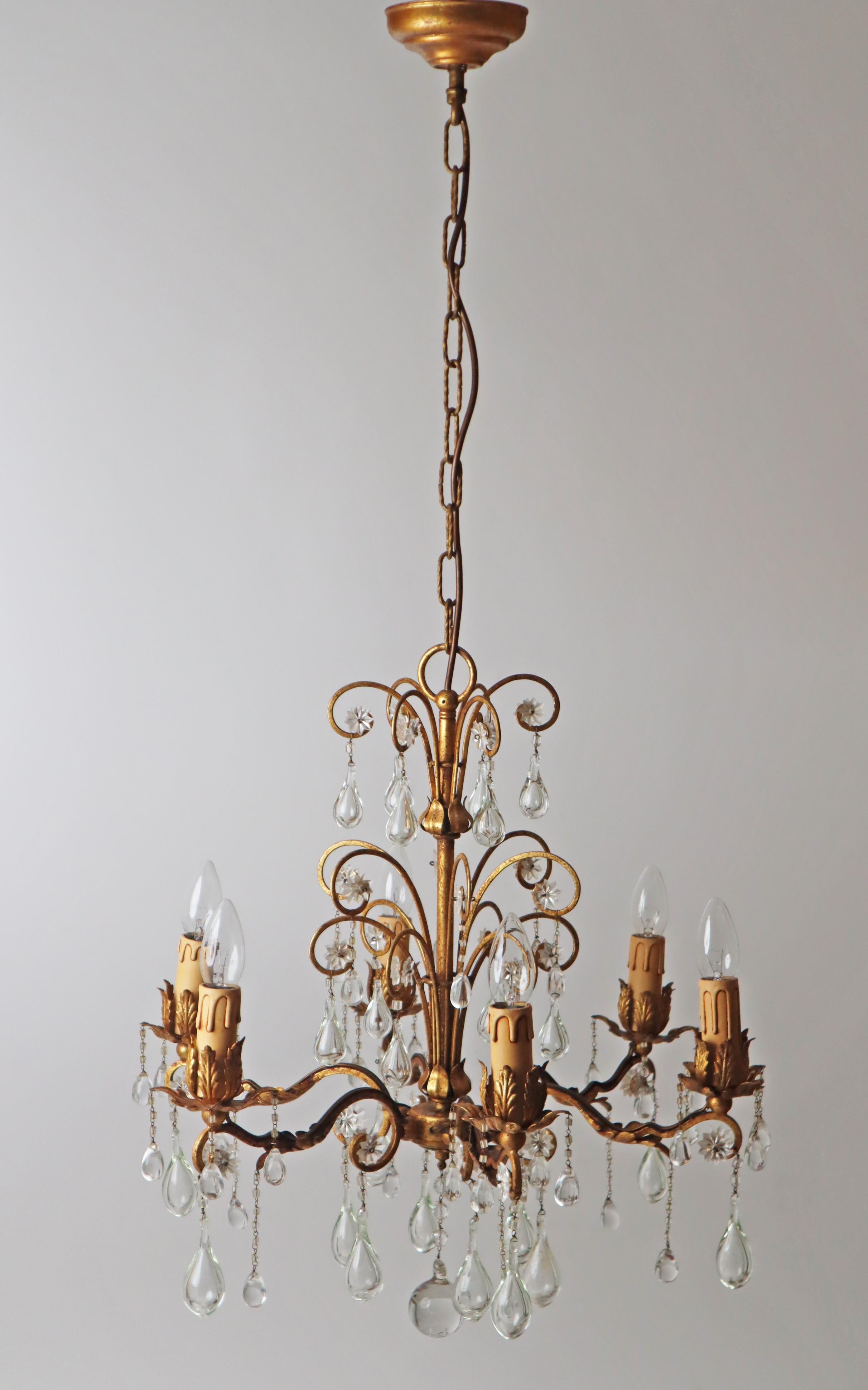 Hollywood Regency Golden Stars and Water Drops Chandelier, Italy 1930s For Sale 11