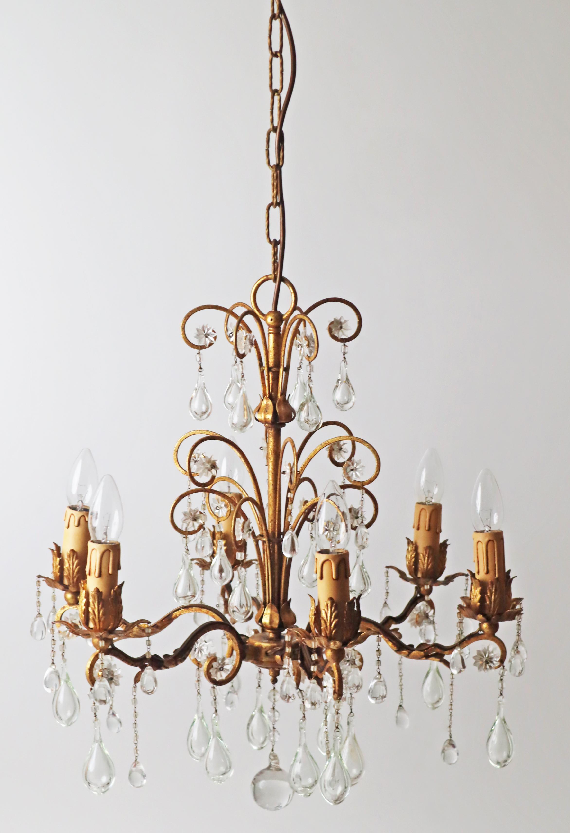 Hollywood Regency Golden Stars and Water Drops Chandelier, Italy 1930s For Sale 12