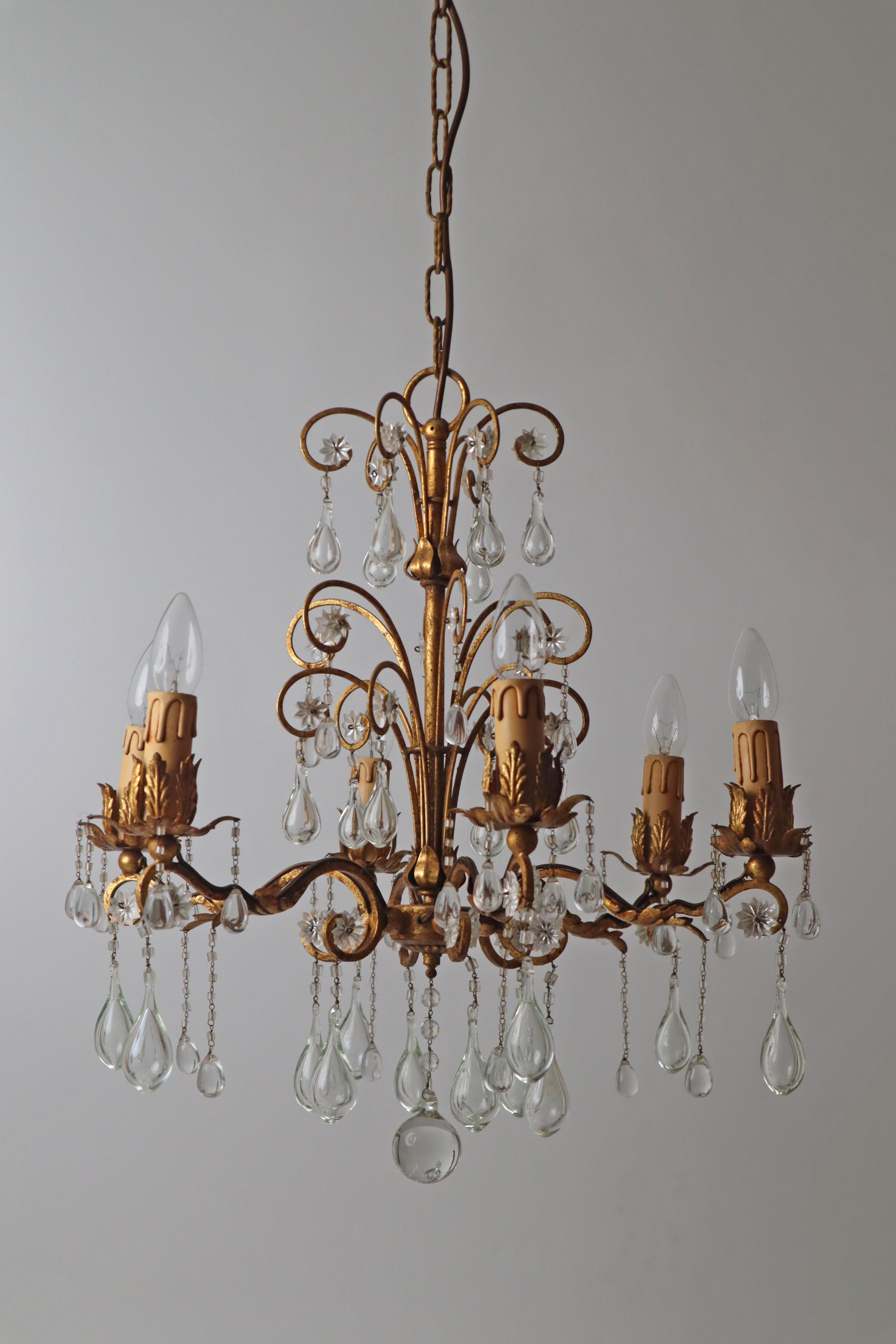 Hollywood Regency Golden Stars and Water Drops Chandelier, Italy 1930s For Sale 13