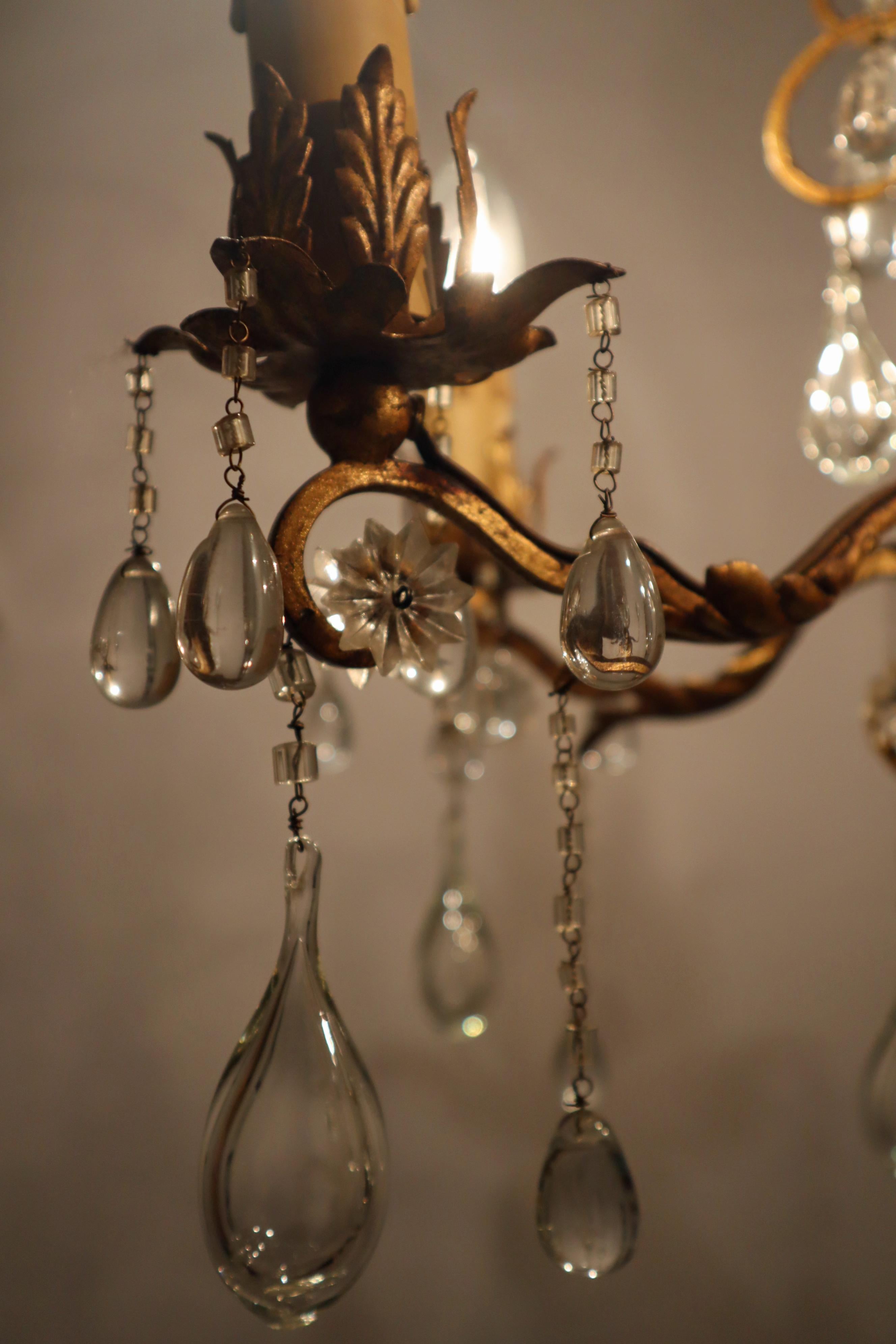 Hollywood Regency Golden Stars and Water Drops Chandelier, Italy 1930s For Sale 1