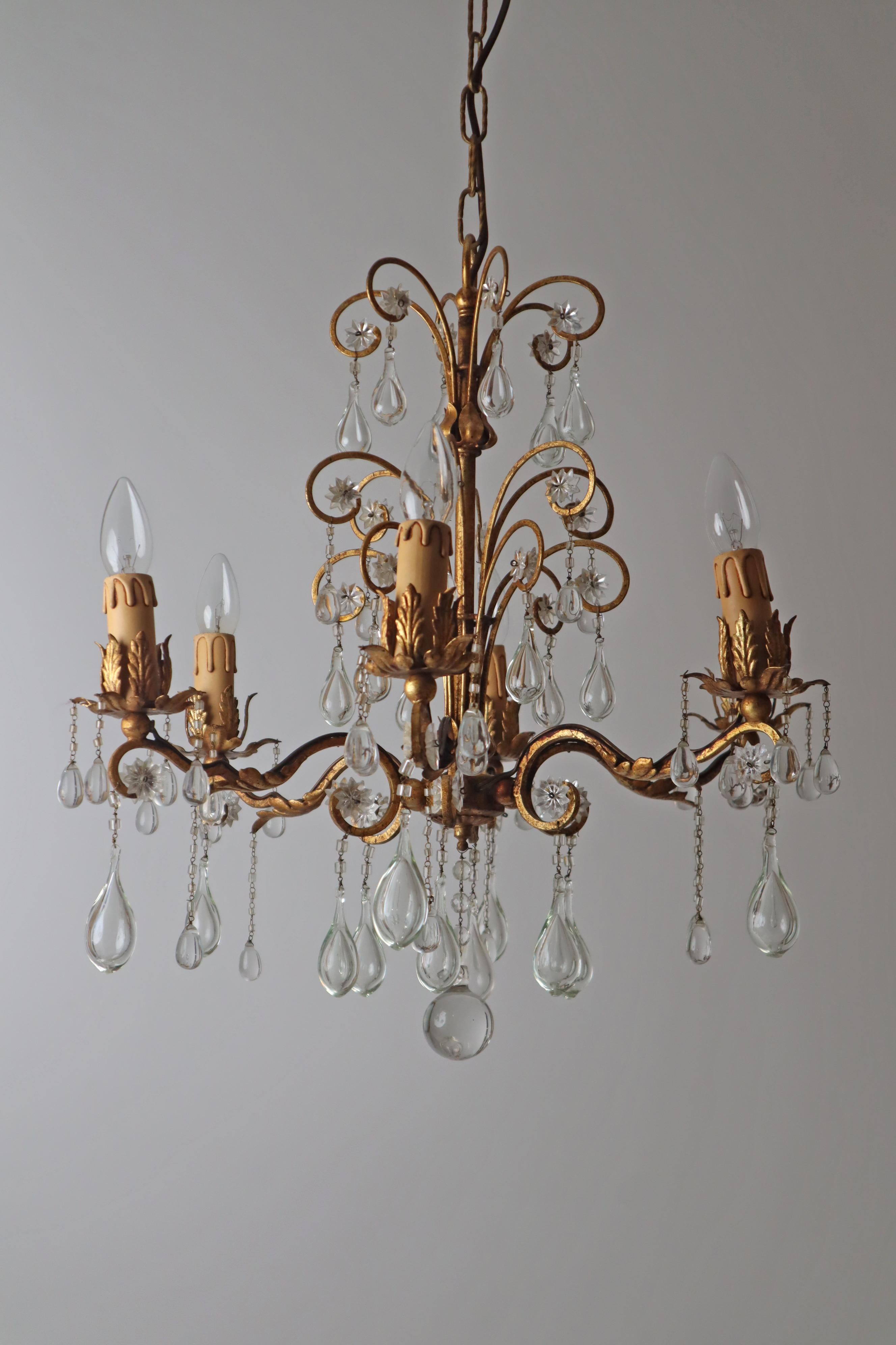 Hollywood Regency Golden Stars and Water Drops Chandelier, Italy 1930s For Sale 2
