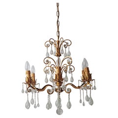 Hollywood Regency Golden Stars and Water Drops Chandelier, Italy 1930s