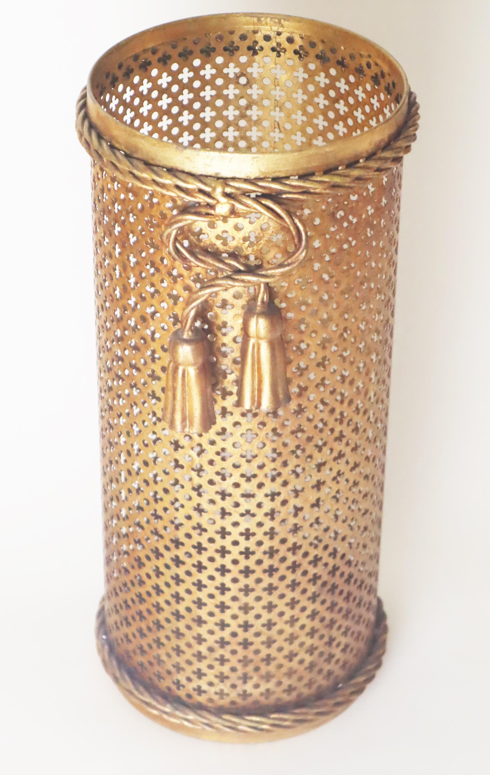 Mid-20th Century Hollywood Regency Golden Umbrella stand by Li Puma Firenze, Italy 1950s For Sale