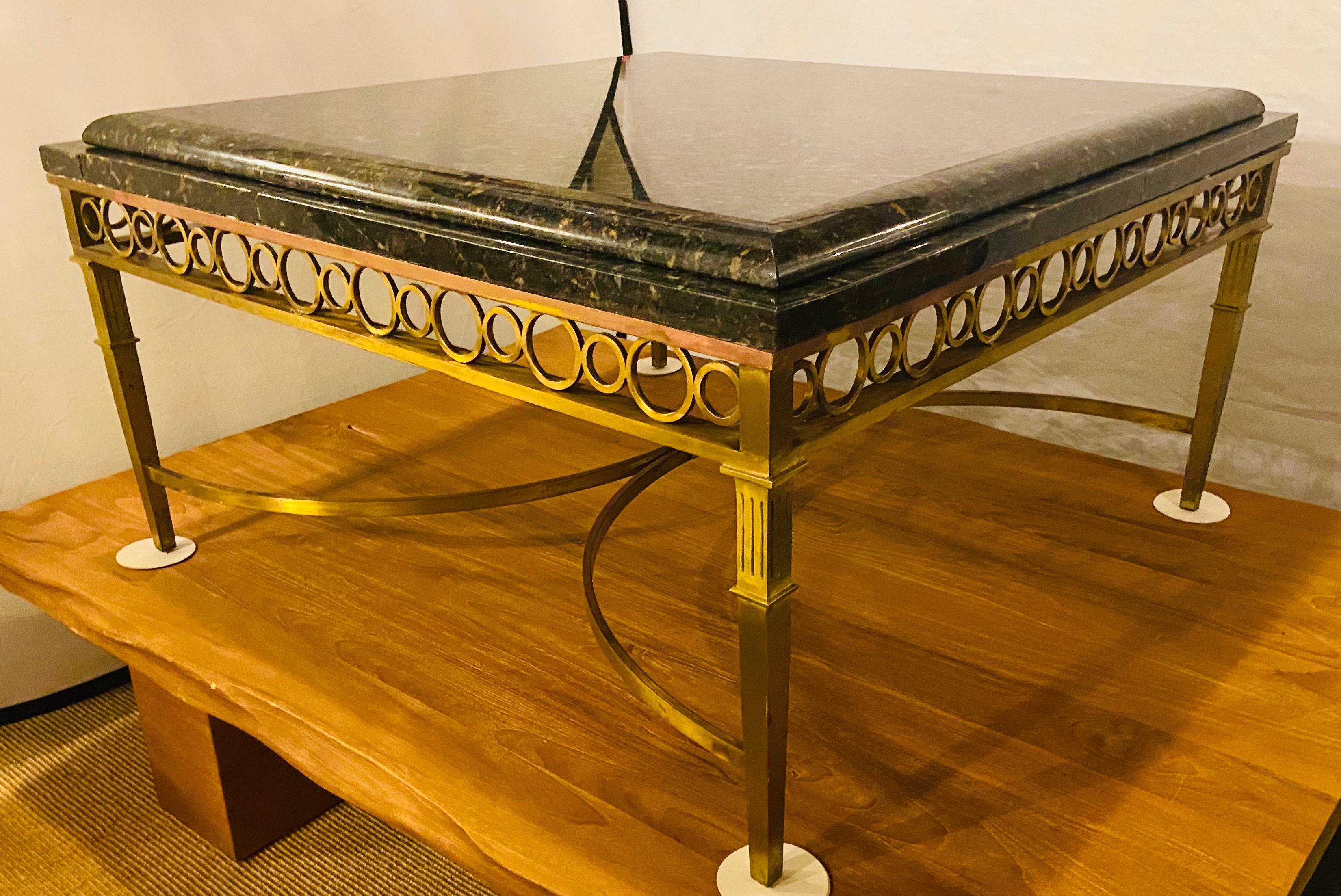 American Hollywood Regency Granite Top on Brass Base Center or Cocktail Table For Sale