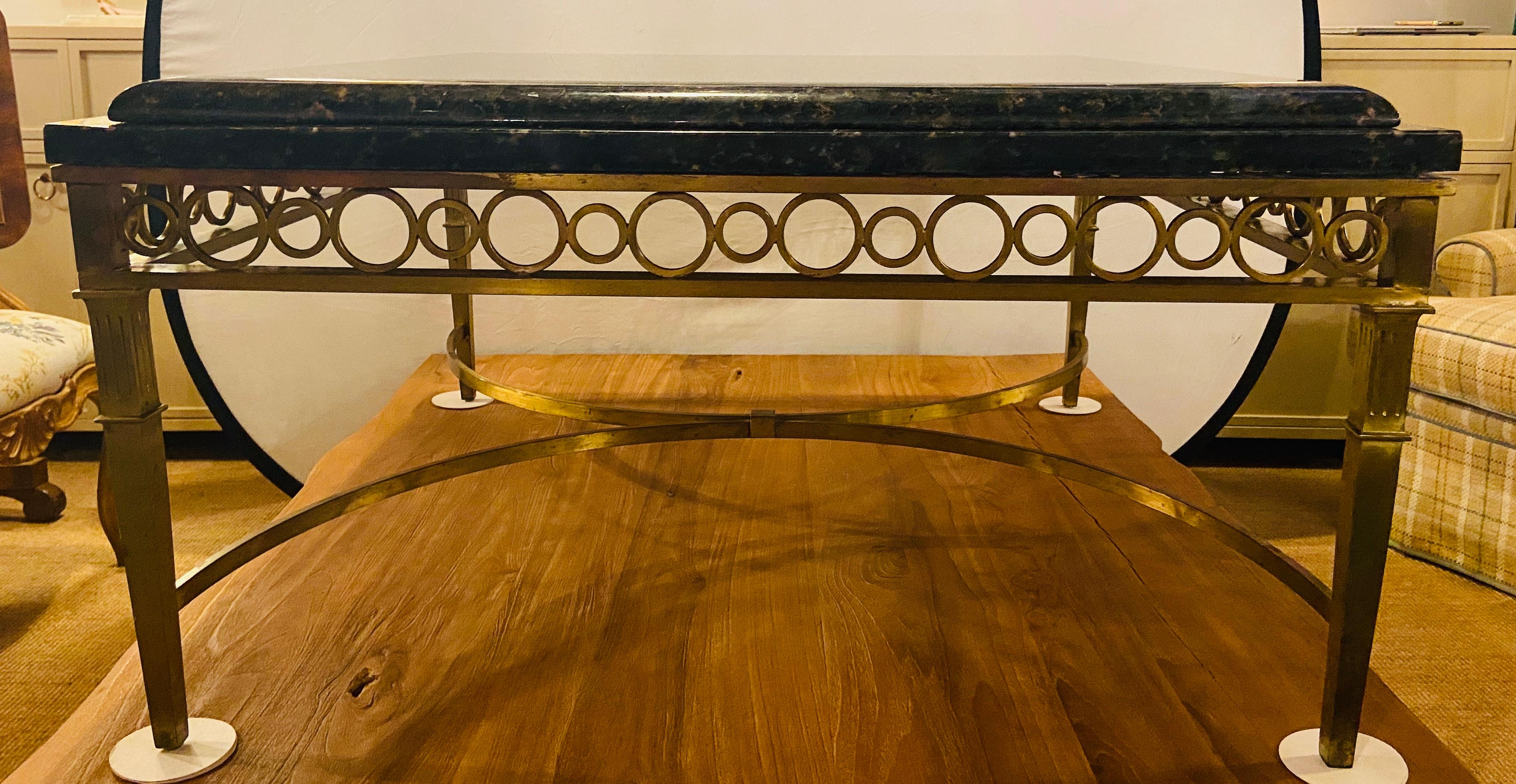 Hollywood Regency Granite Top on Brass Base Center or Cocktail Table For Sale 2