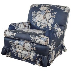 Hollywood Regency Gray Chintz Cabbage Rose Floral Club Chair Swivel Rocker