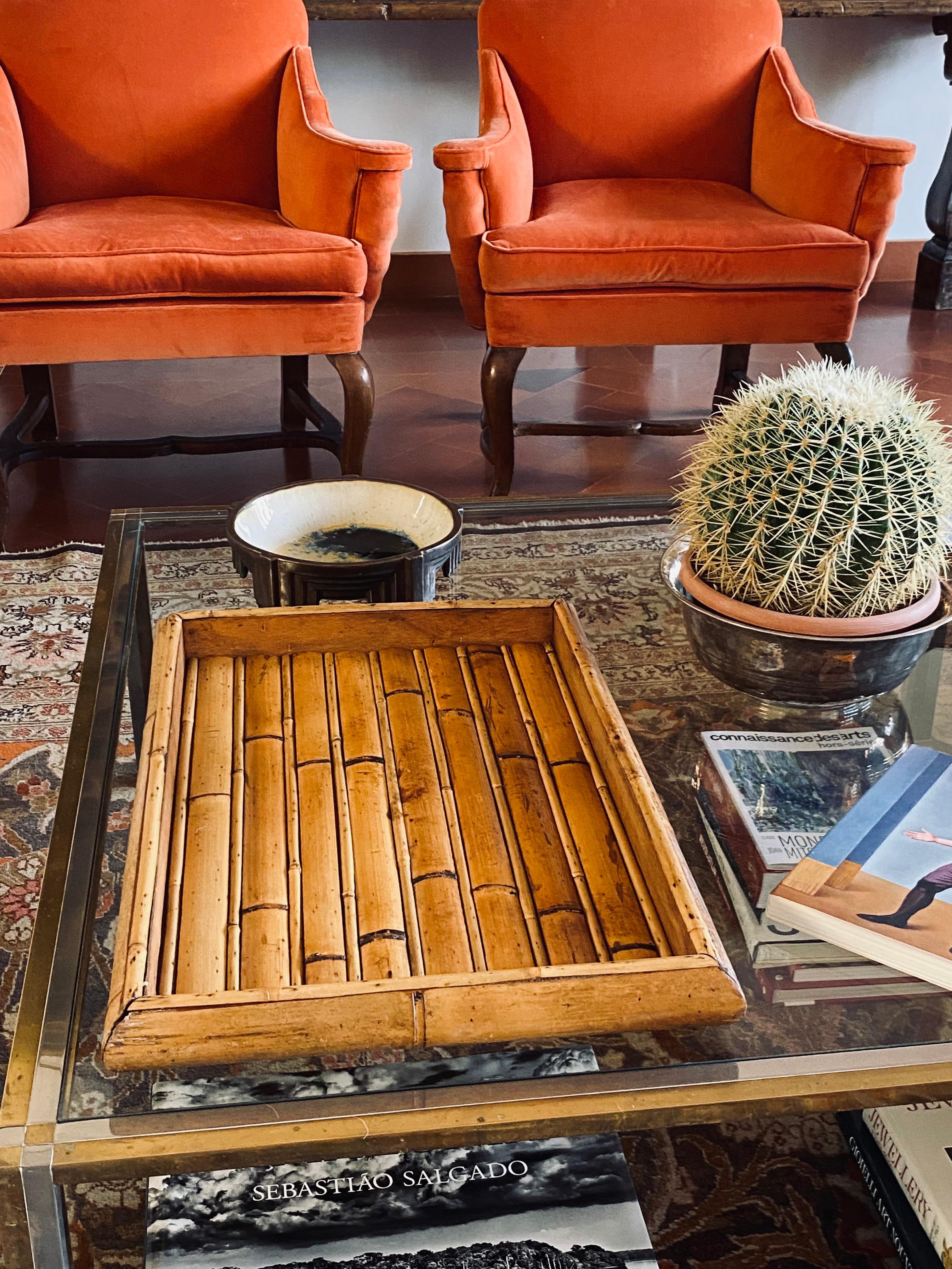 Hollywood regency gran bandeja de bambú, Italia 1970s Italian en venta