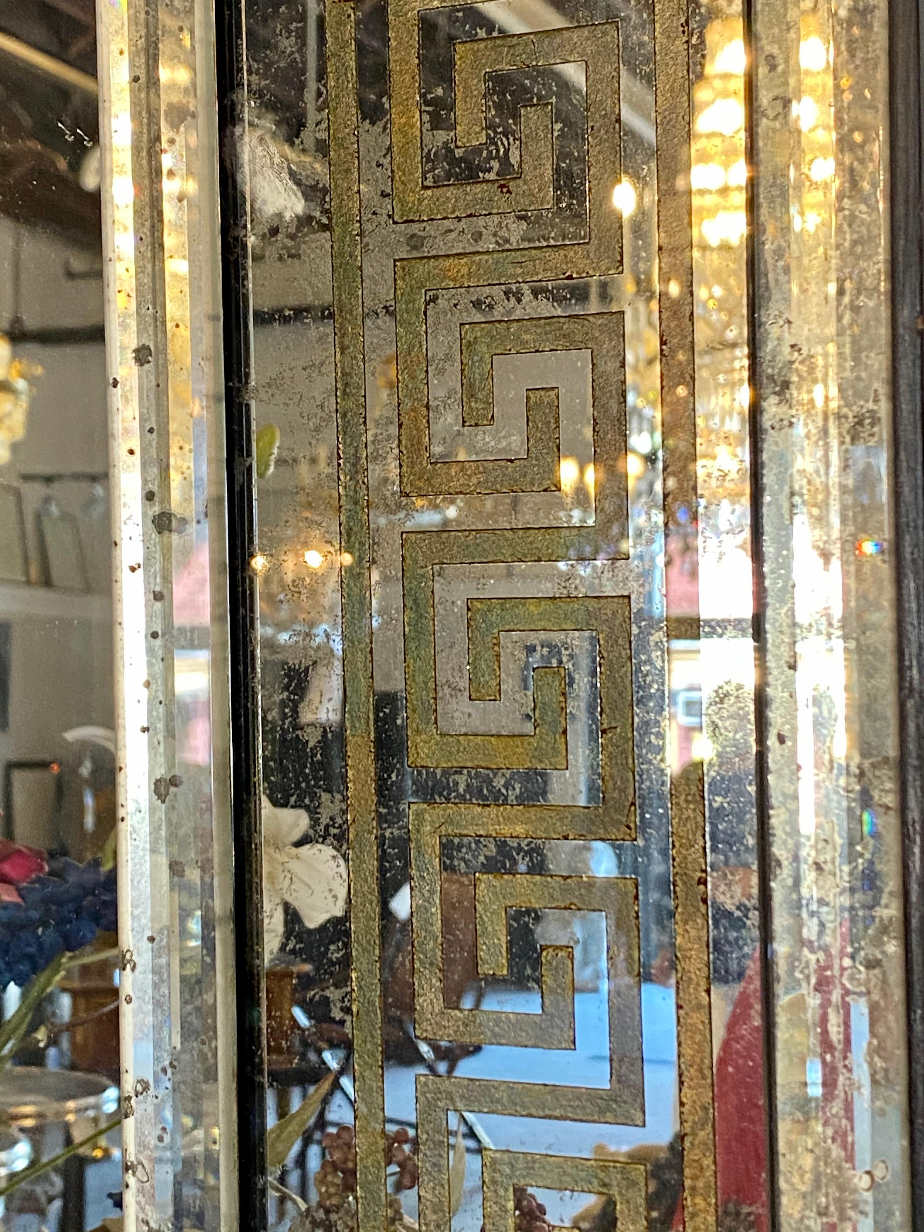 20th Century Hollywood Regency Bronze Greek Key Design Wall, Console Pier Mirrors a Pair