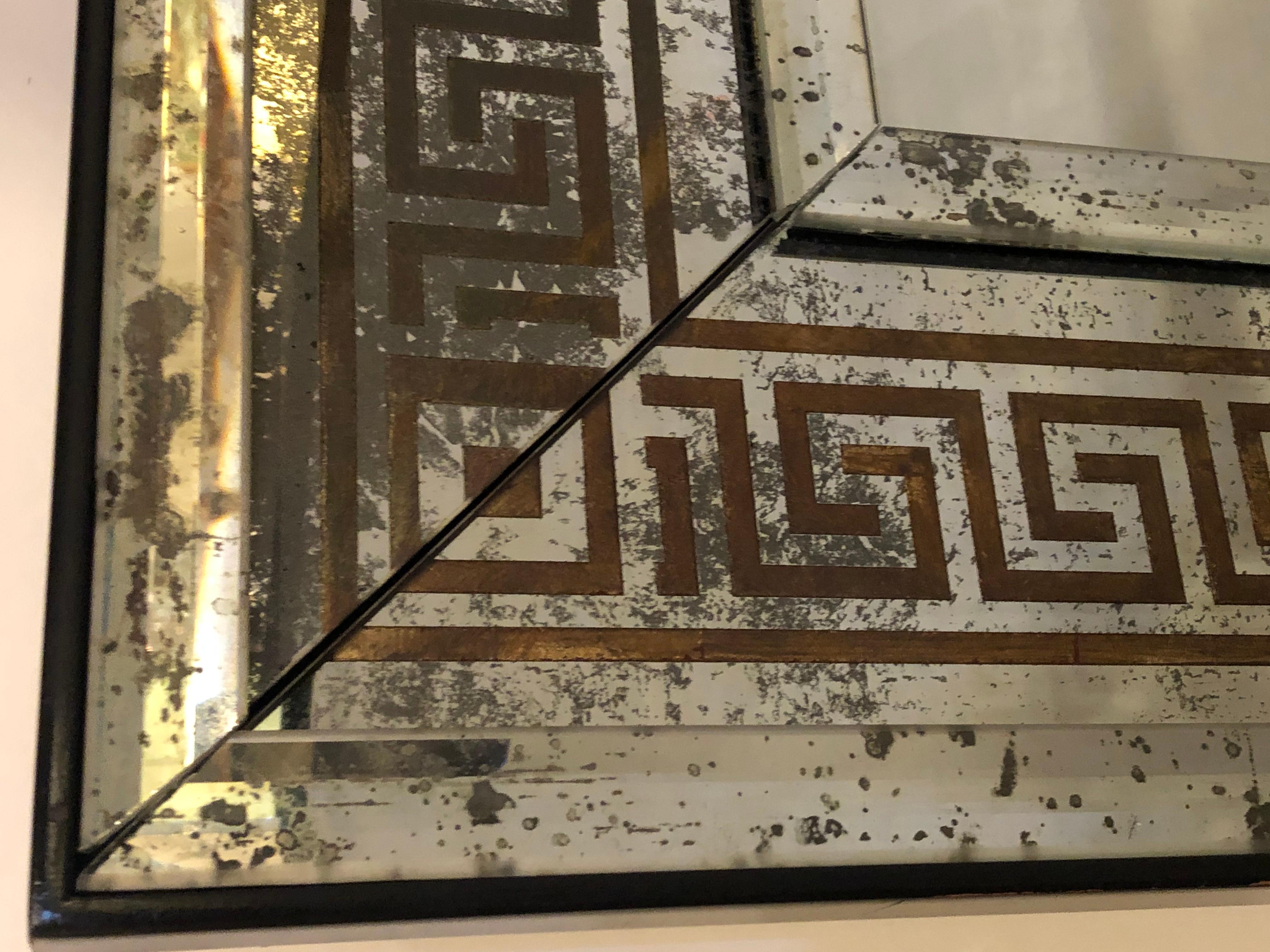 Hollywood Regency Bronze Greek Key Design Wall, Console Pier Mirrors a Pair 4