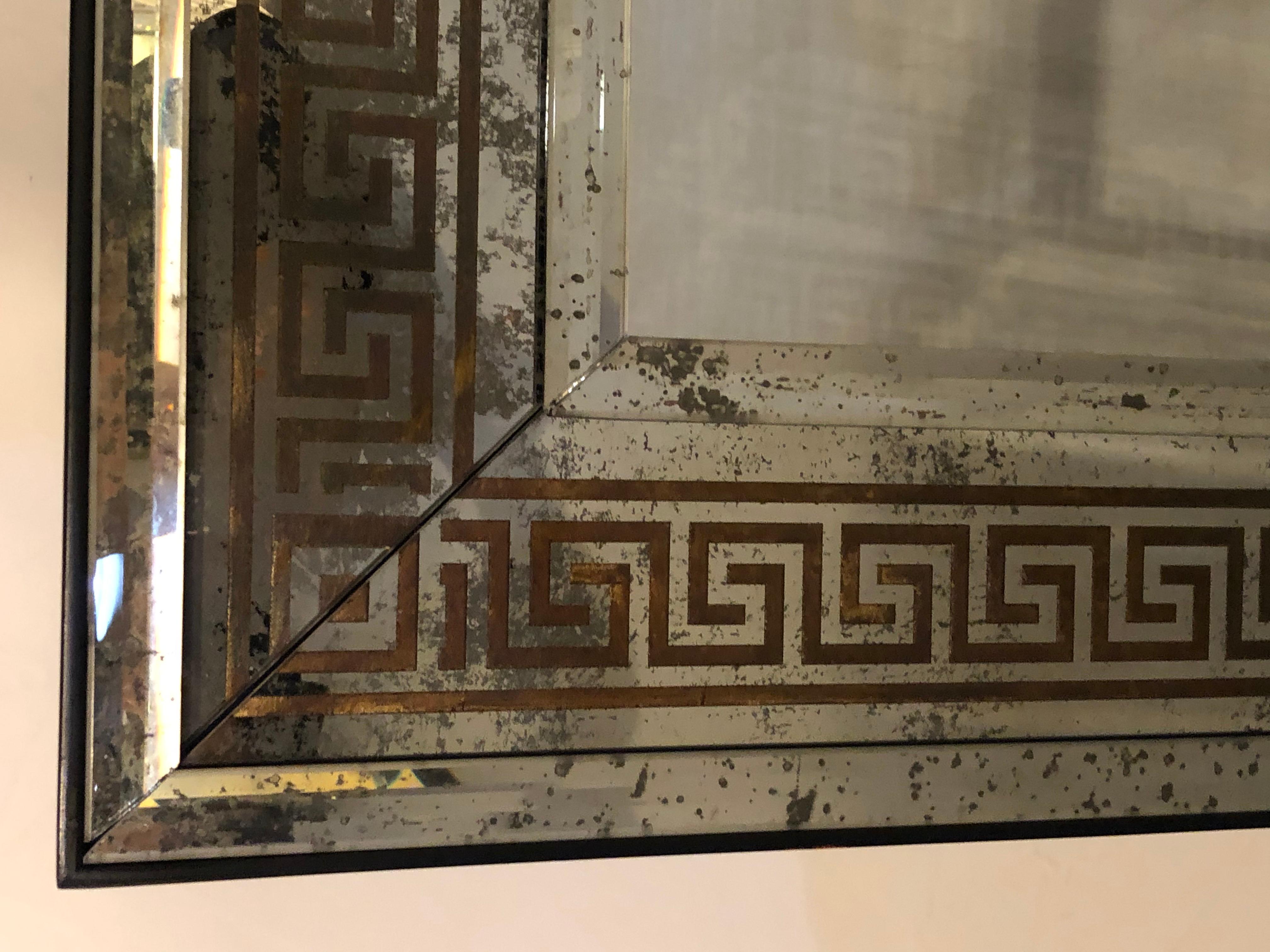 Hollywood Regency Bronze Greek Key Design Wall, Console Pier Mirrors a Pair 3