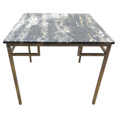 Hollywood Regency Greek Key Square Dining or Game Table Geometric Brass Base