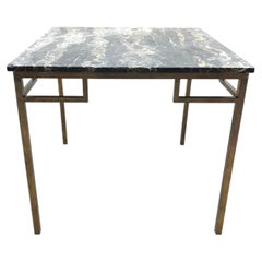 Hollywood Regency Greek Key Square Dining or Game Table Geometric Brass Base